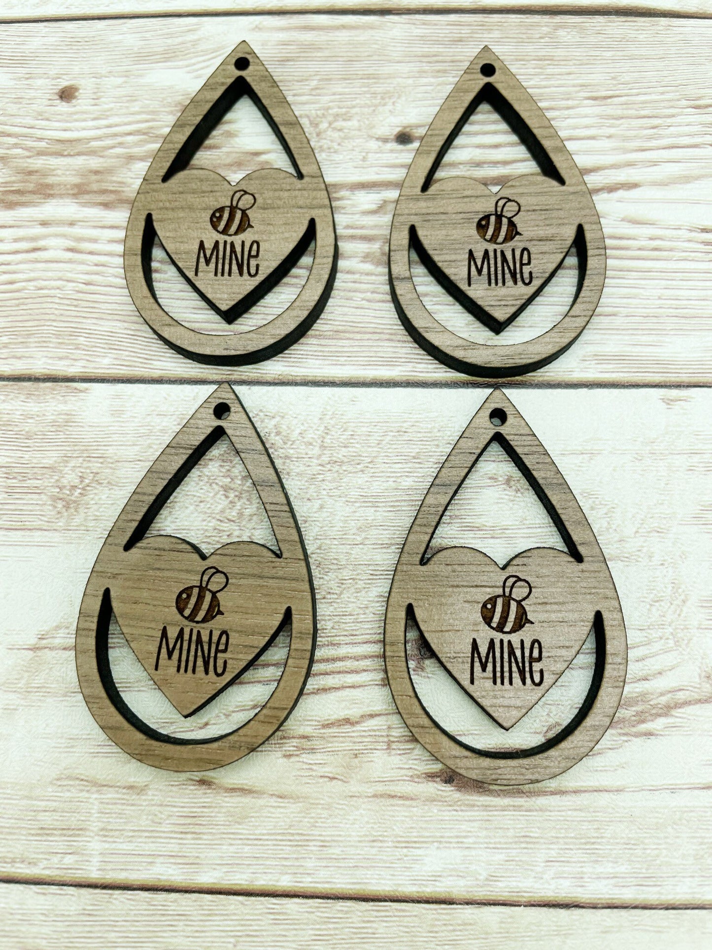 Wood Teardrop Engraved Bee Mine Earring Blanks, Finished Walnut Blank, DIY Jewelry Making