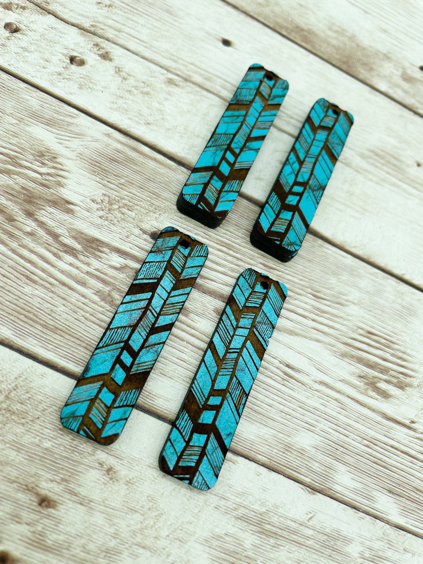 Patterned Wood Engraved Aztec Bar Earring Blanks, DIY Jewelry Making
