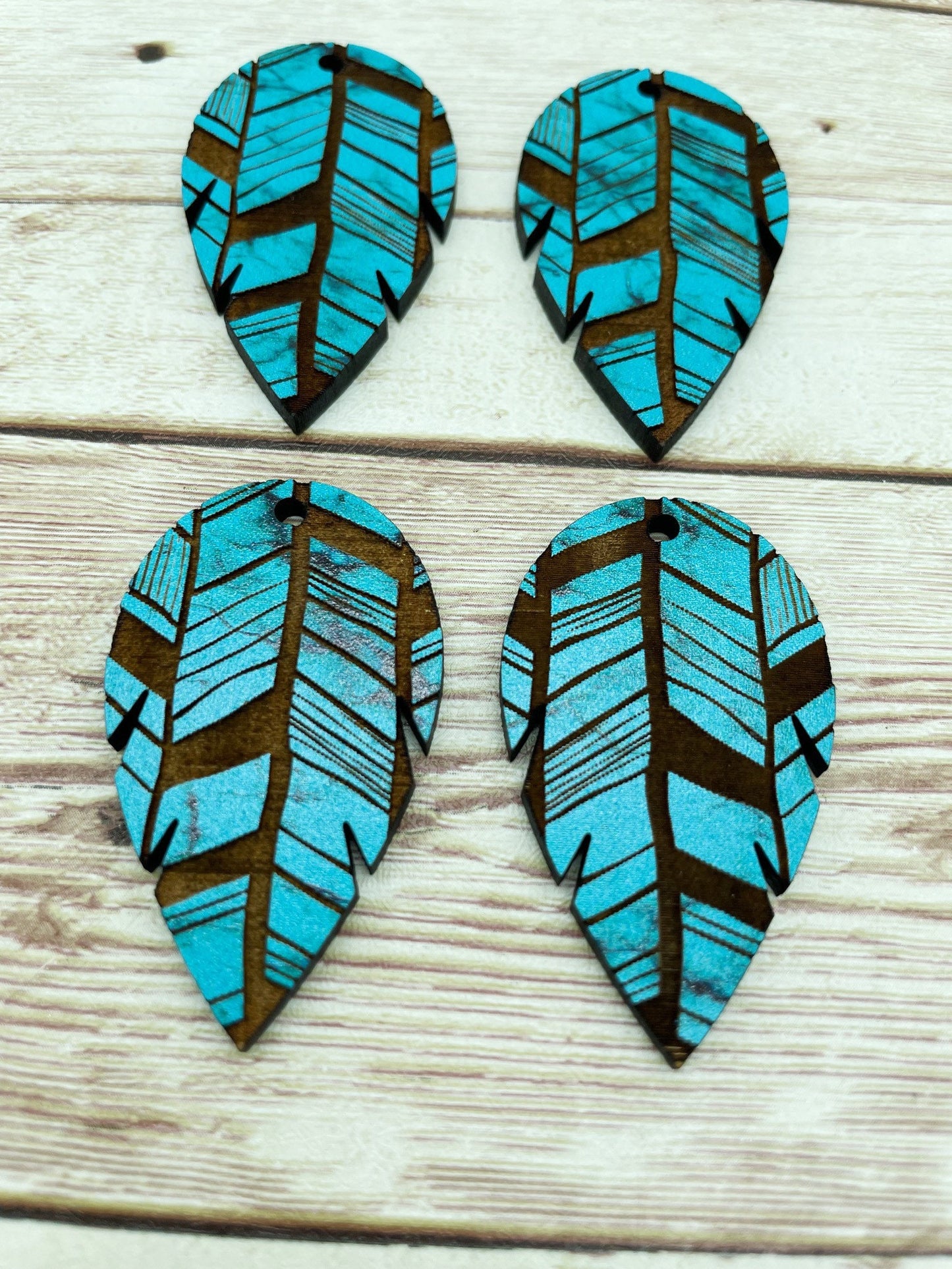 Patterned Wood Engraved Aztec Leaf Earring Blanks, DIY Jewelry Making