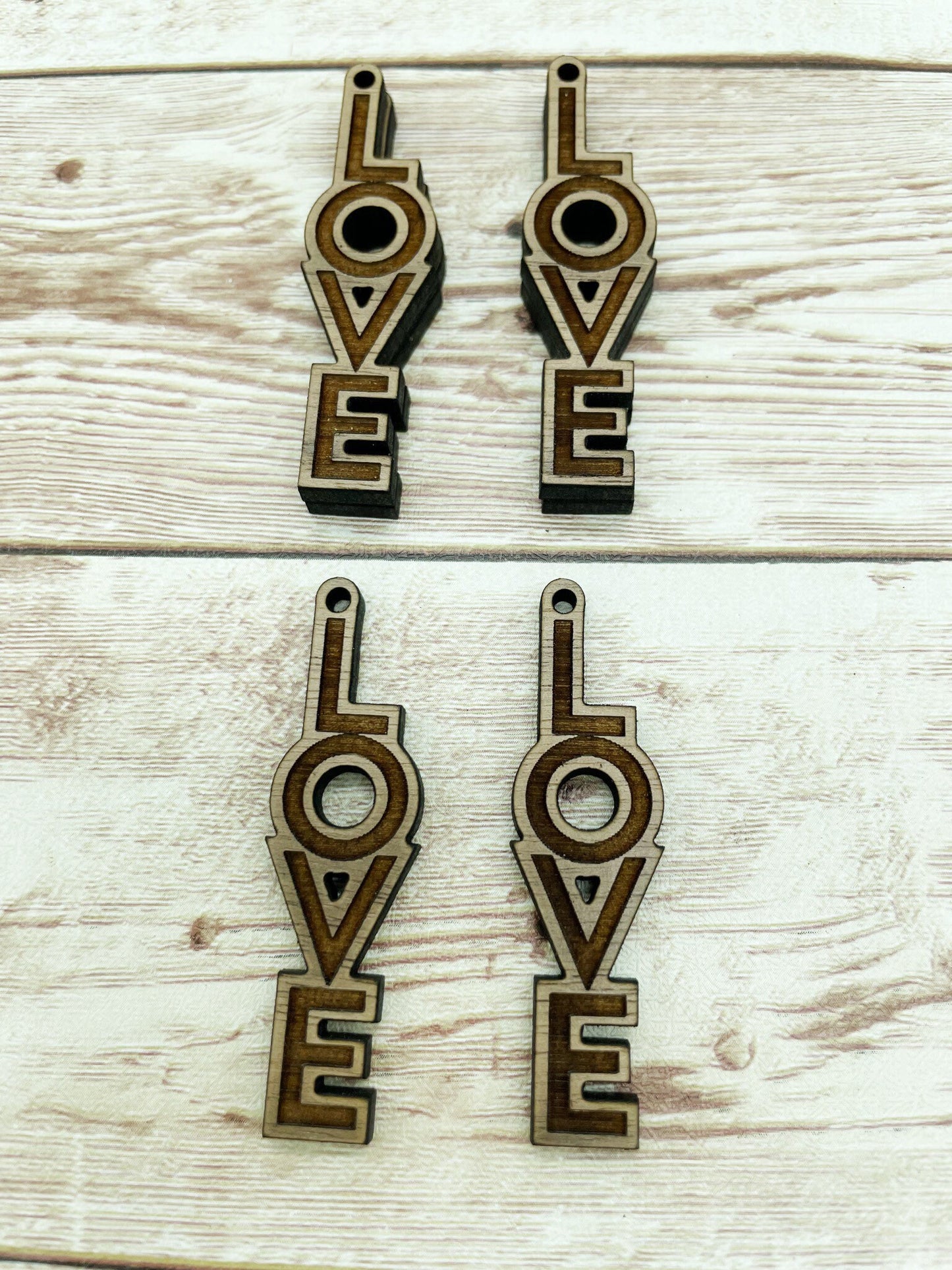 Wood Bar Engraved Love Earring Blanks, Finished Walnut Blank, DIY Jewelry Making