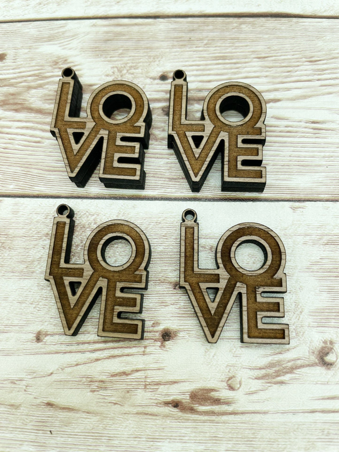 Wood Square Engraved LOVE Earring Blanks, Finished Walnut Blank, DIY Jewelry Making
