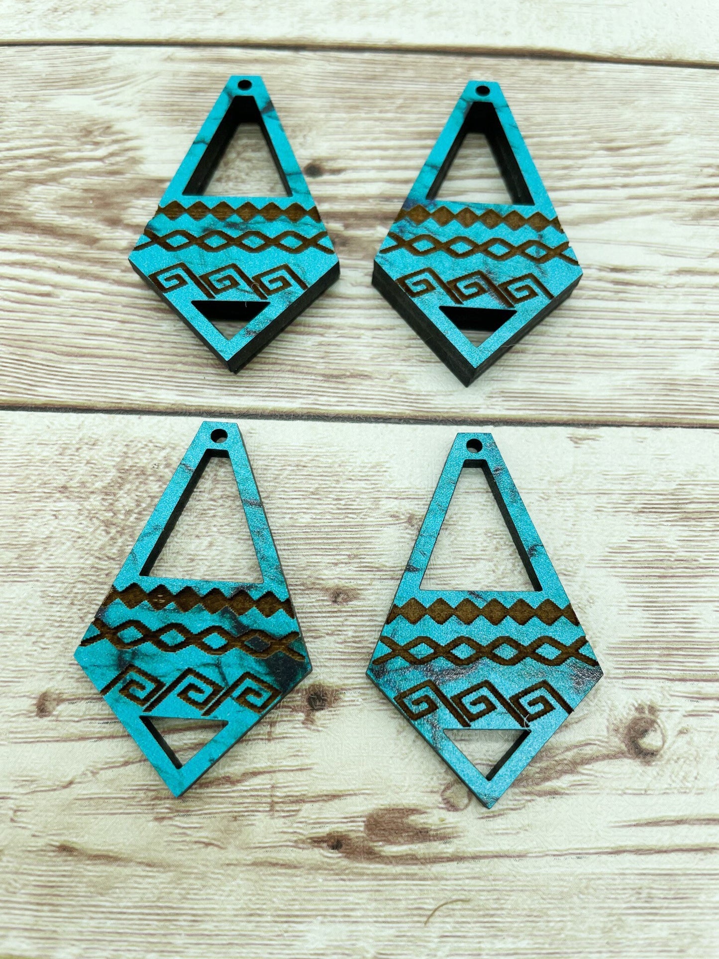 Patterned Wood Engraved Aztec Diamond Earring Blanks, DIY Jewelry Making