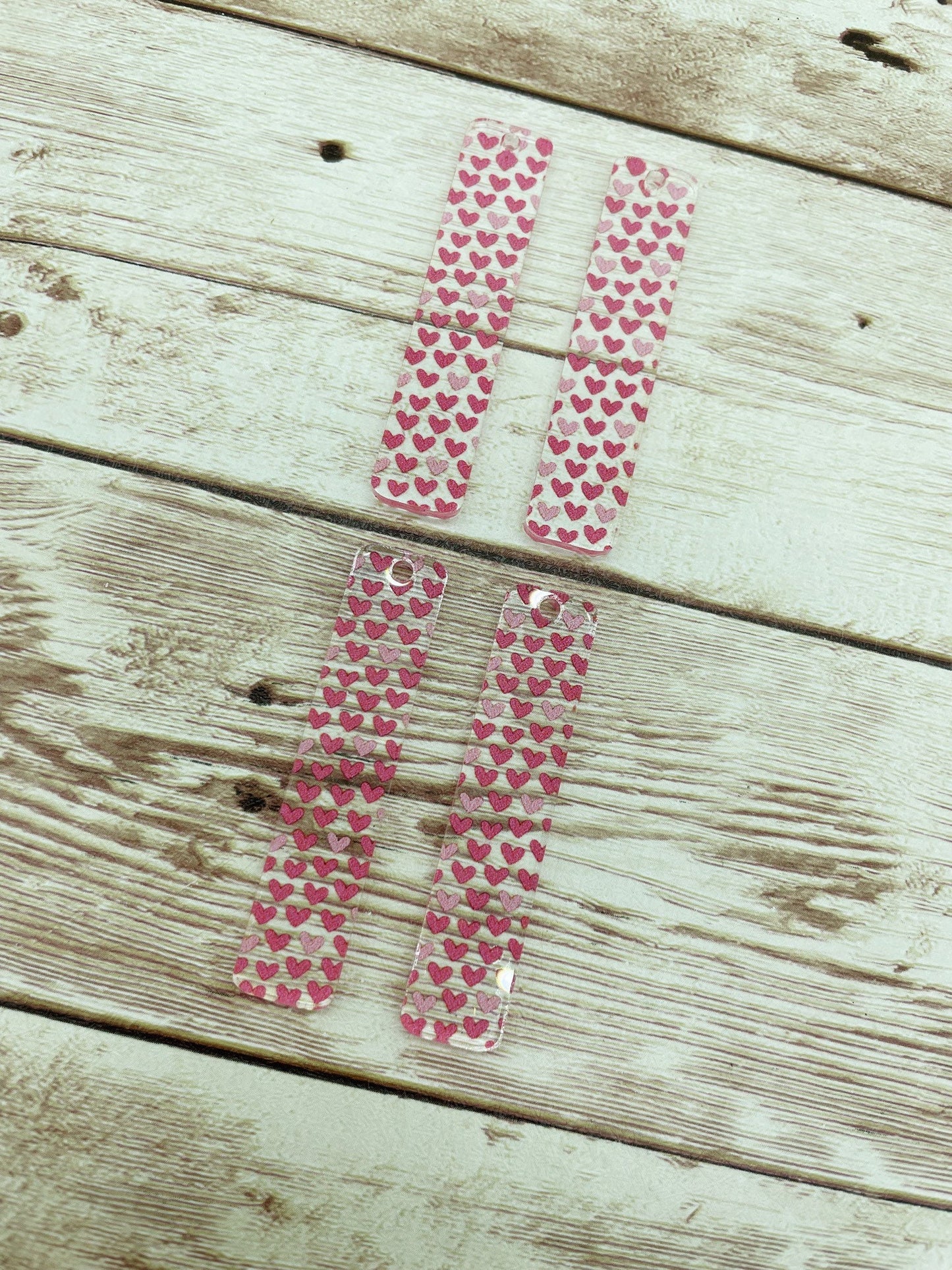 Patterned Acrylic Bar Pink Heart Print Earring Blanks, DIY Jewelry Making