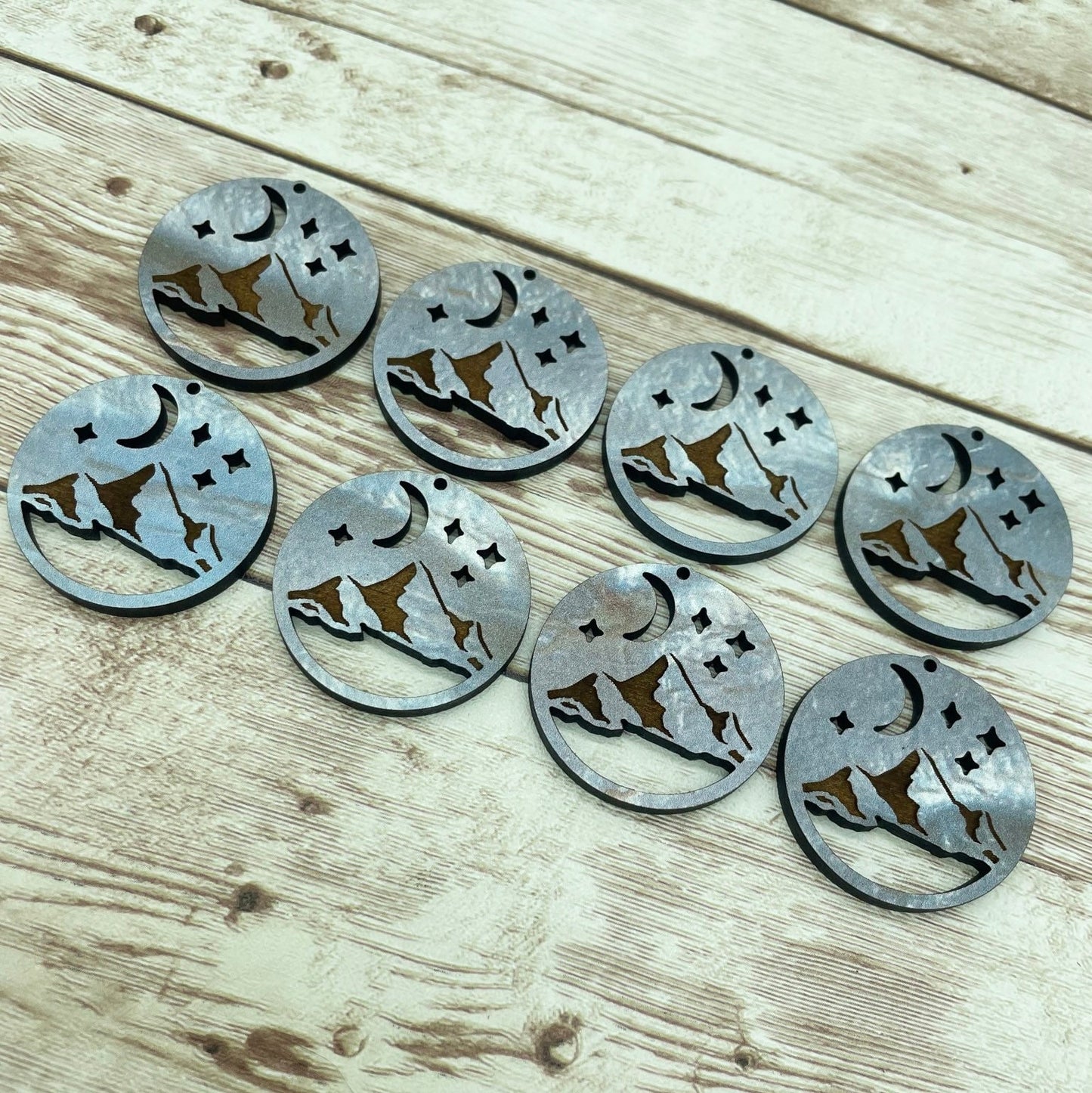 Patterned Wood Engraved Mountain and Moon Earring Blanks, DIY Jewelry Making