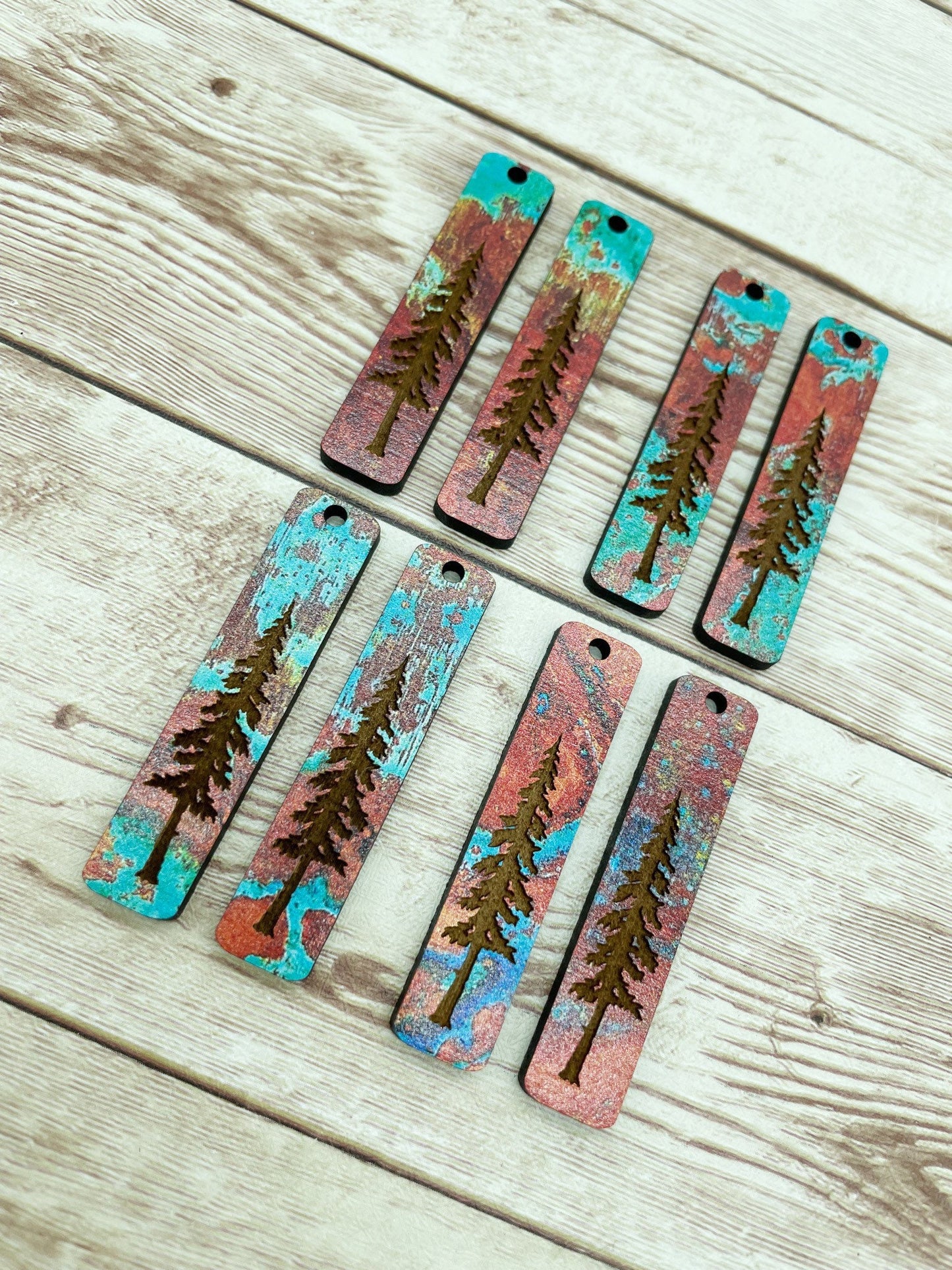 Patterned Wood Engraved Tree Bar Earring Blanks, DIY Jewelry Making
