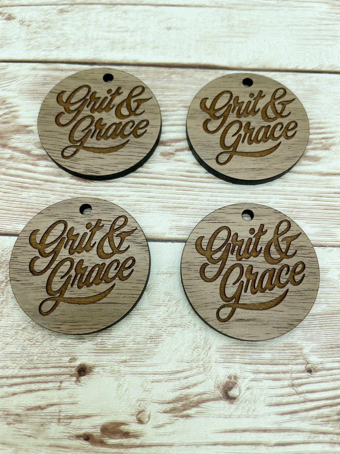 Wood Circle Round Engraved Grit & Grace Earring Blanks, Finished Walnut Blank, DIY Jewelry Making