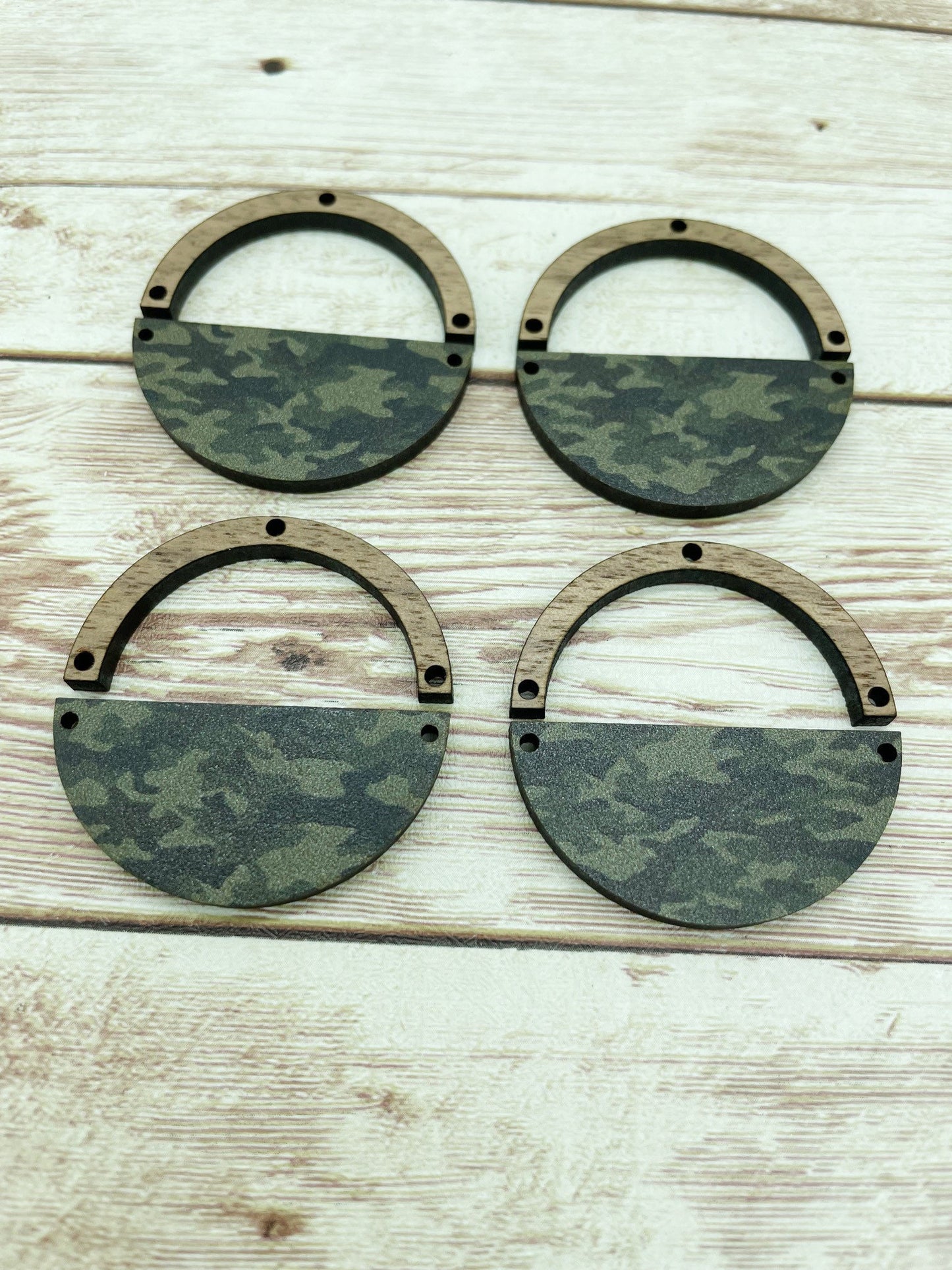 Patterned Wood and Wood Arch Round Camouflage Print Earring Blanks, DIY Jewelry Making