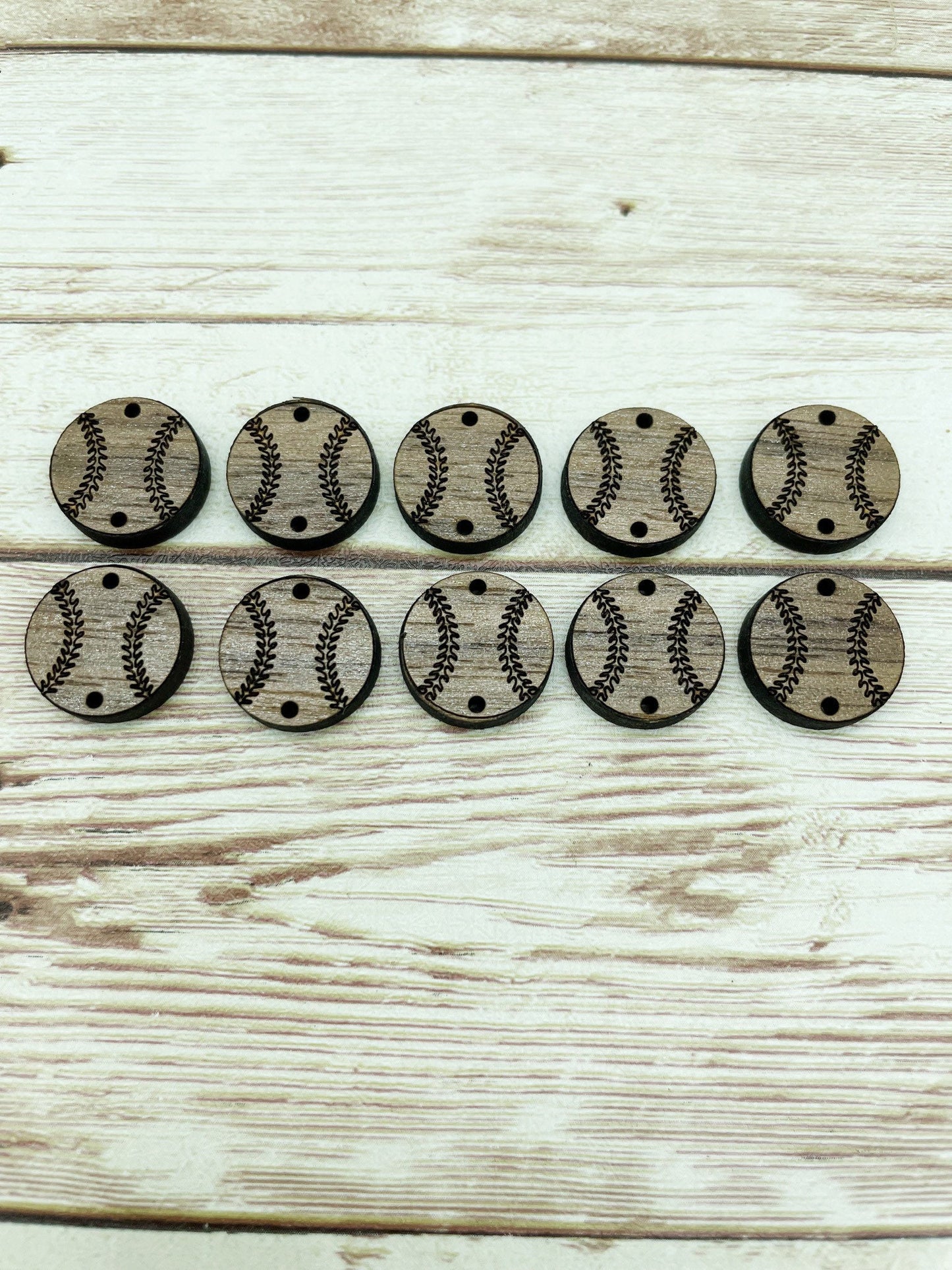 Wood Engraved Baseball Earring Connectors Set of 5 Pair, Finished Walnut Blank, DIY Jewelry Making