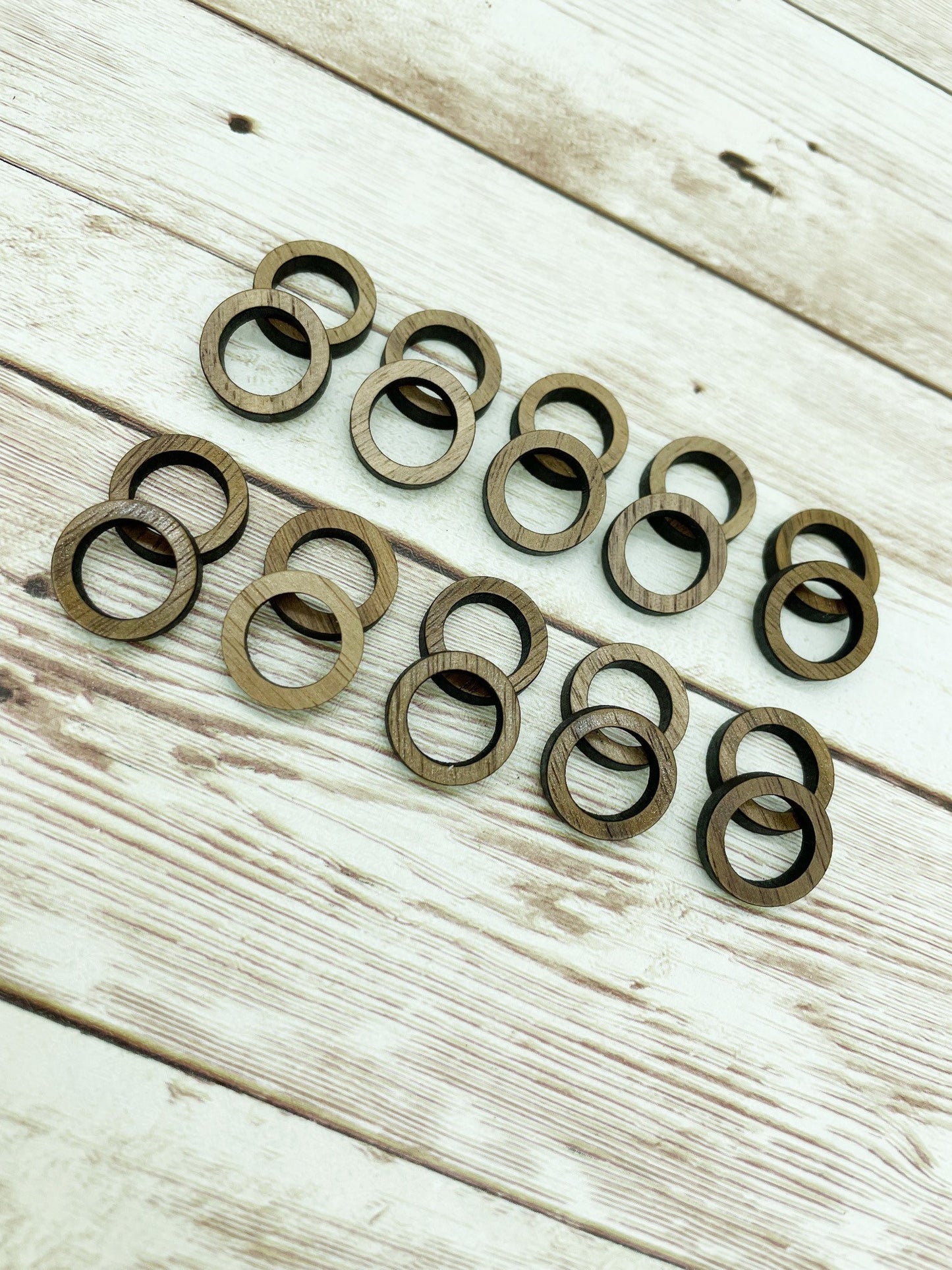 Wood Hollow Circle Earring Connectors Set of 10 Pair, Finished Walnut Blank, DIY Jewelry Making