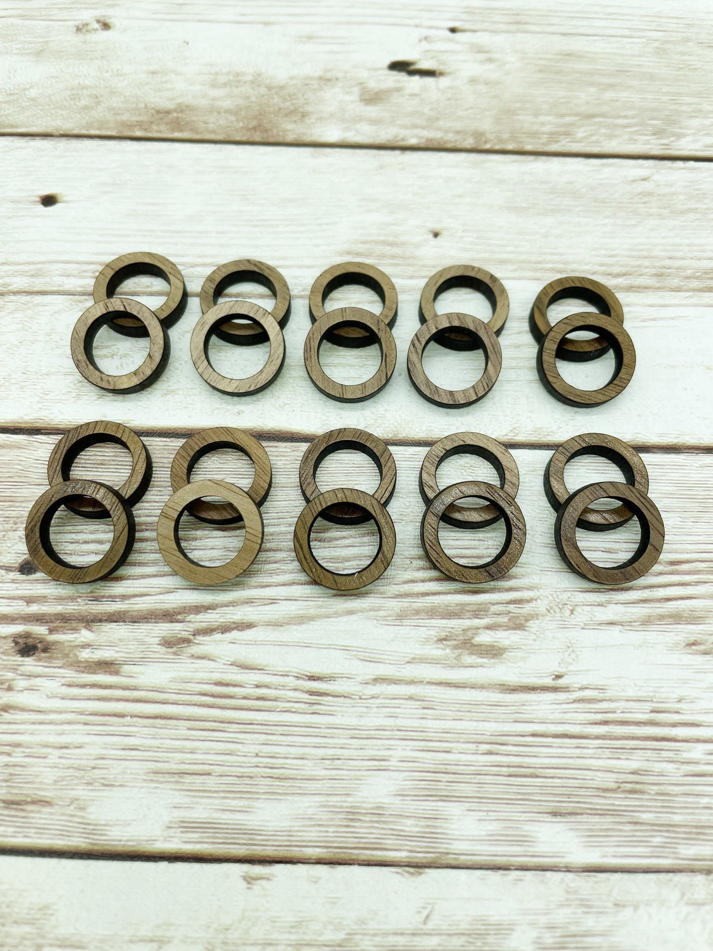 Wood Hollow Circle Earring Connectors Set of 10 Pair, Finished Walnut Blank, DIY Jewelry Making