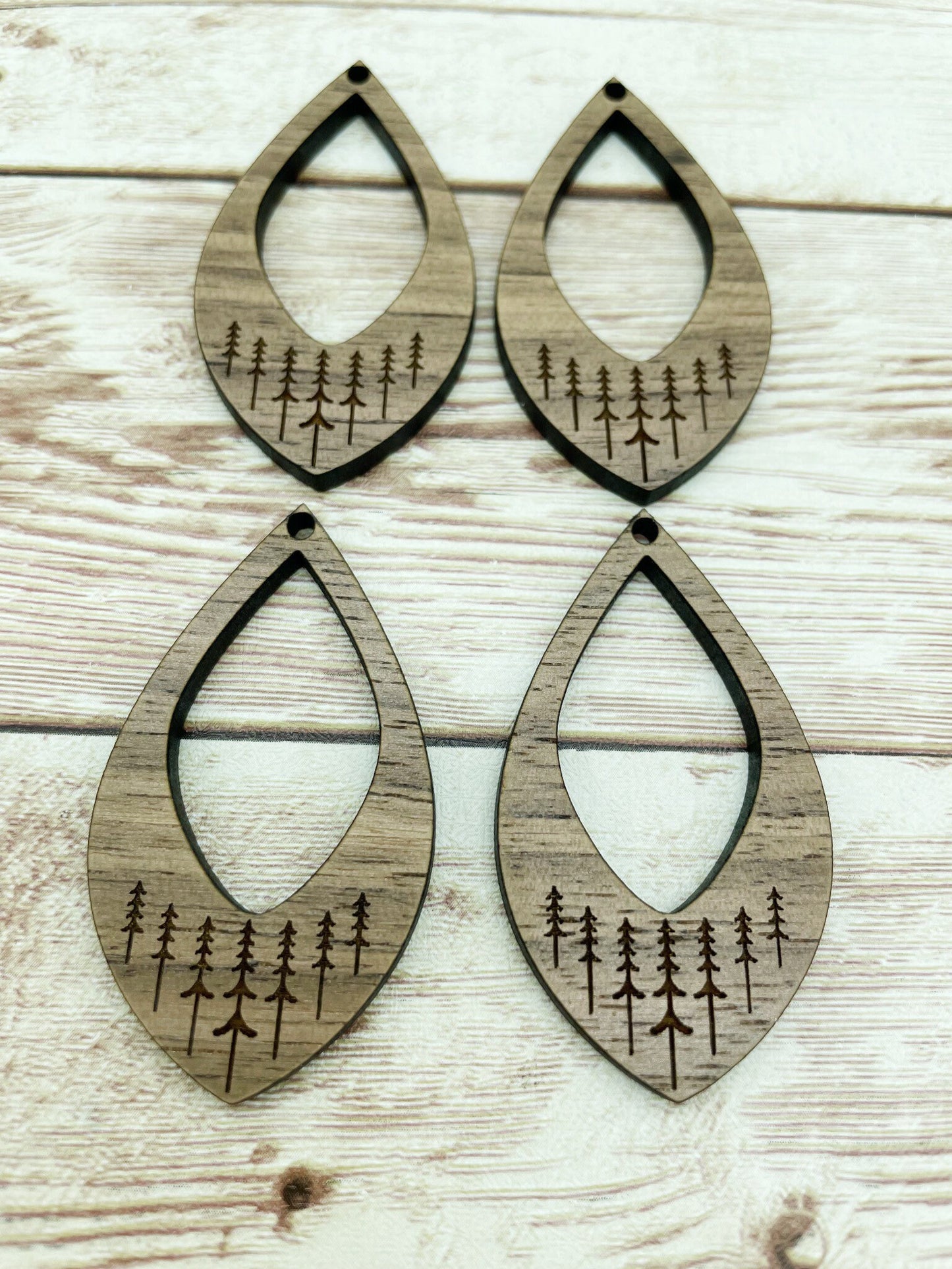 Wood Hollow Teardrop Engraved Tree Earring Blanks, Finished Walnut Blank, DIY Jewelry Making