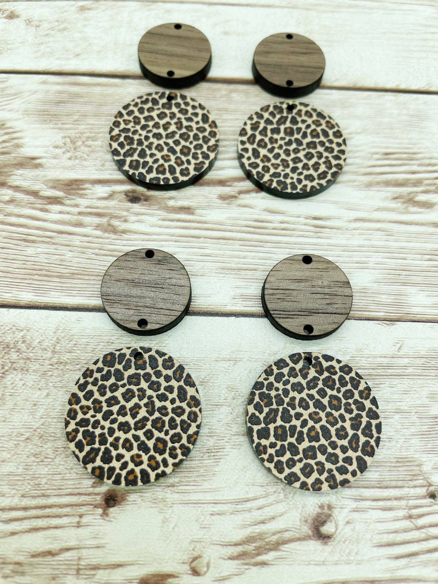 Patterned Acrylic and Wood Circle Set Leopard Print Earring Blanks, DIY Jewelry Making