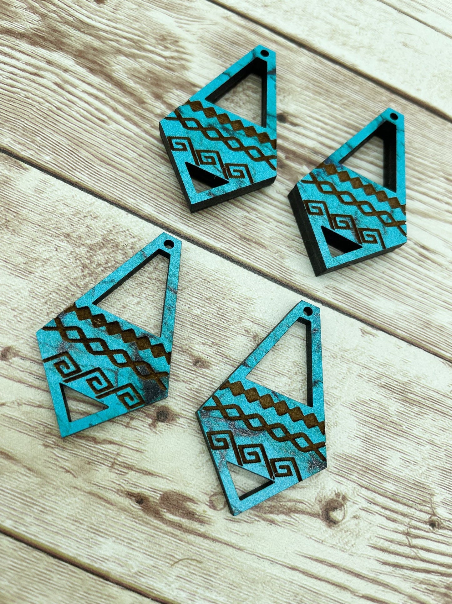 Patterned Wood Engraved Aztec Diamond Earring Blanks, DIY Jewelry Making