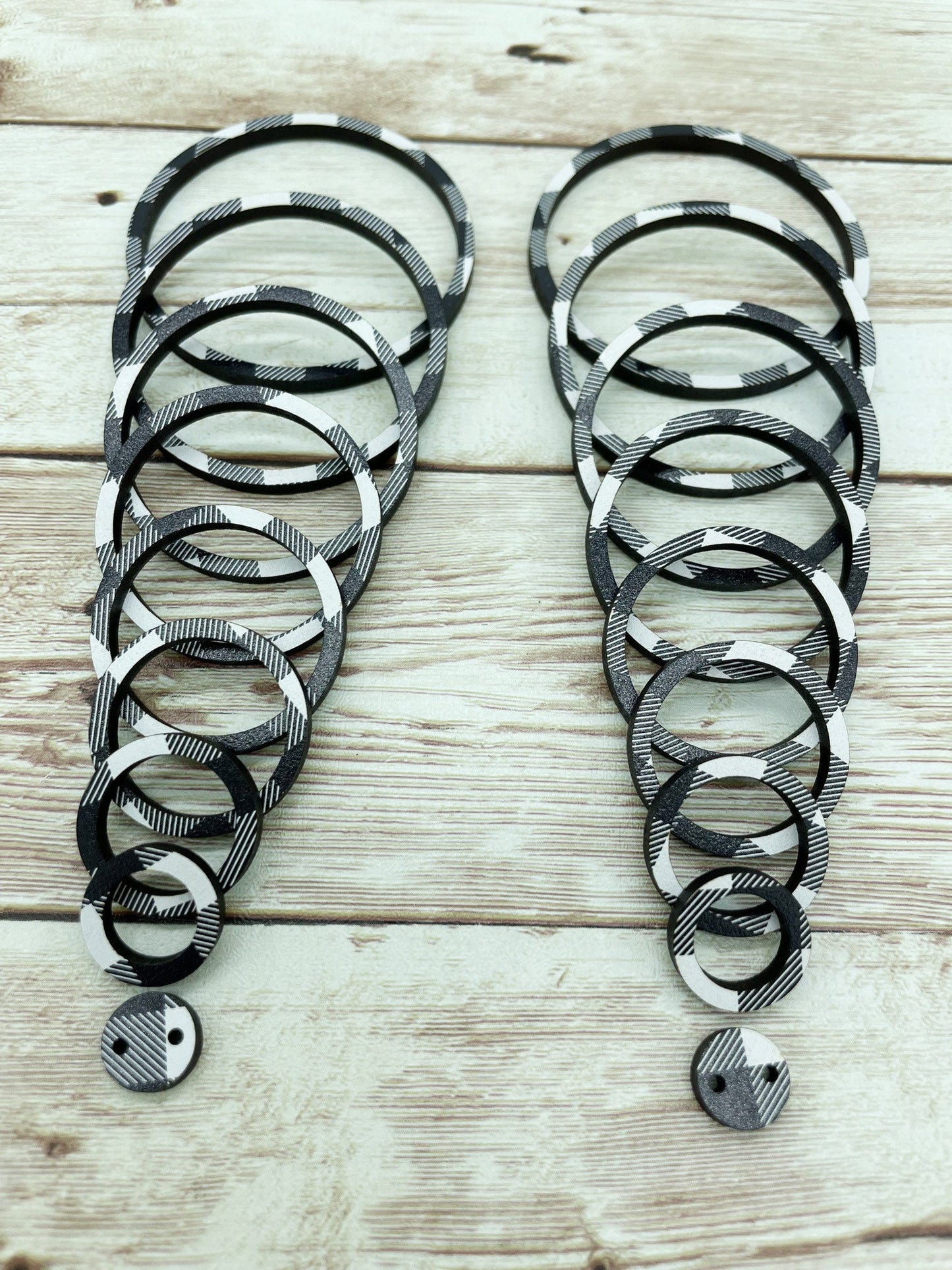 Buffalo Plaid Black and White Wood Hoop Nesting Set, Earring Blanks, DIY Jewelry Making