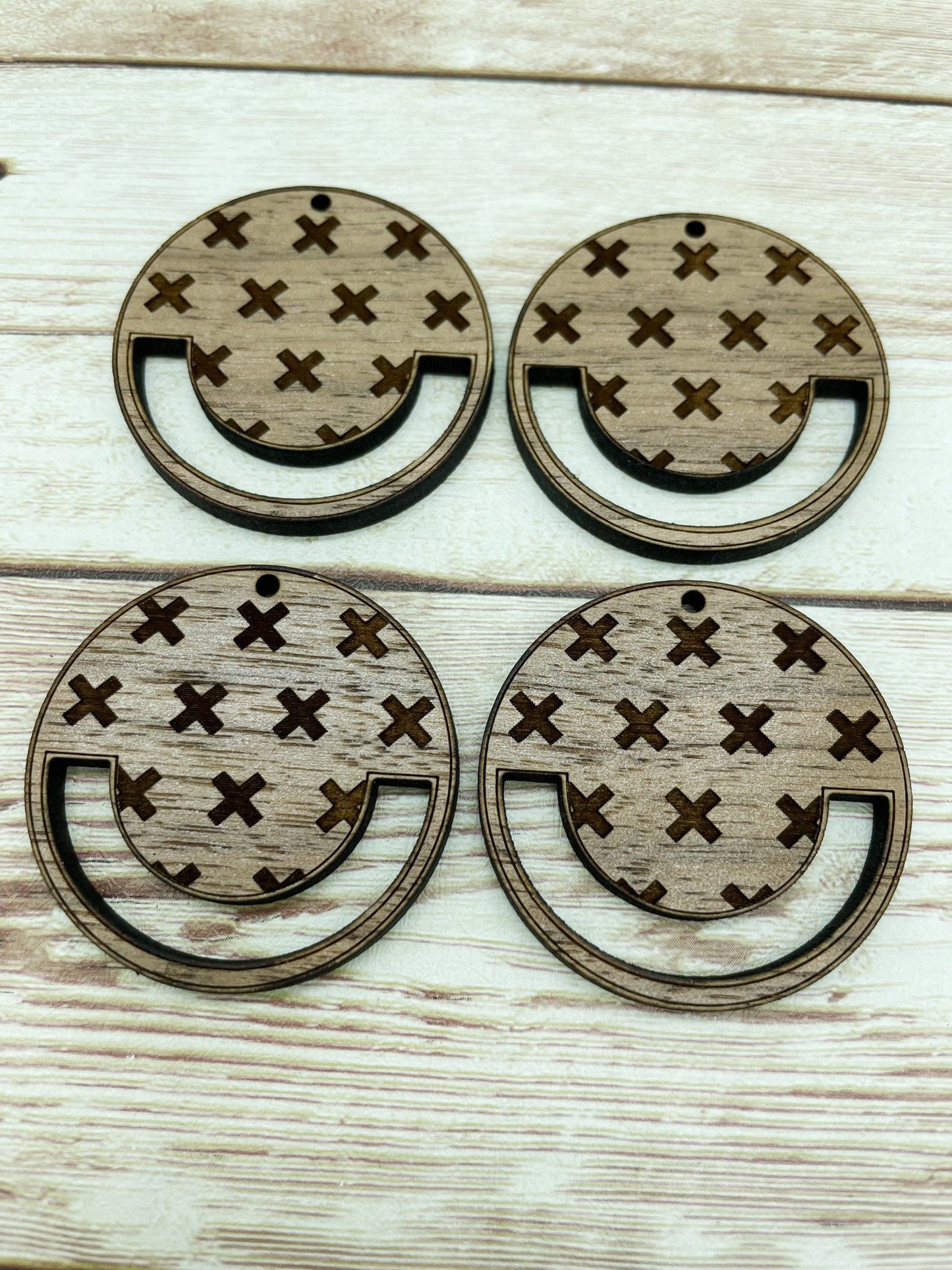 Wood Circle Engraved Stitch Macrame Earring Blanks, Finished Walnut Blank, DIY Jewelry Making