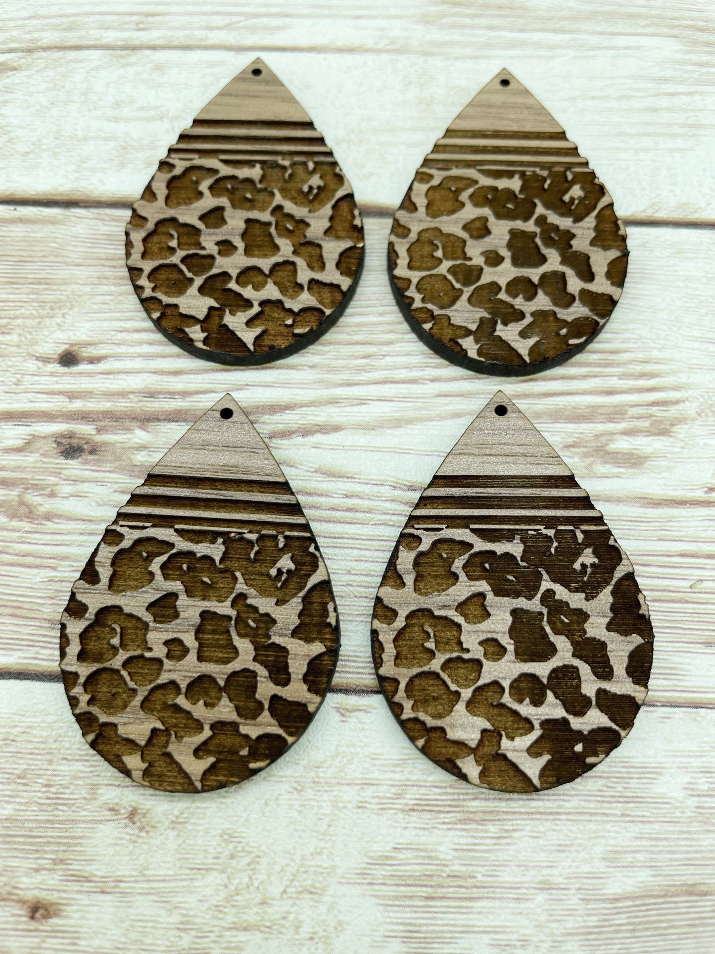 Wood Teardrop Engraved Striped Leopard Print Earring Blanks, Finished Walnut Blank, DIY Jewelry Making