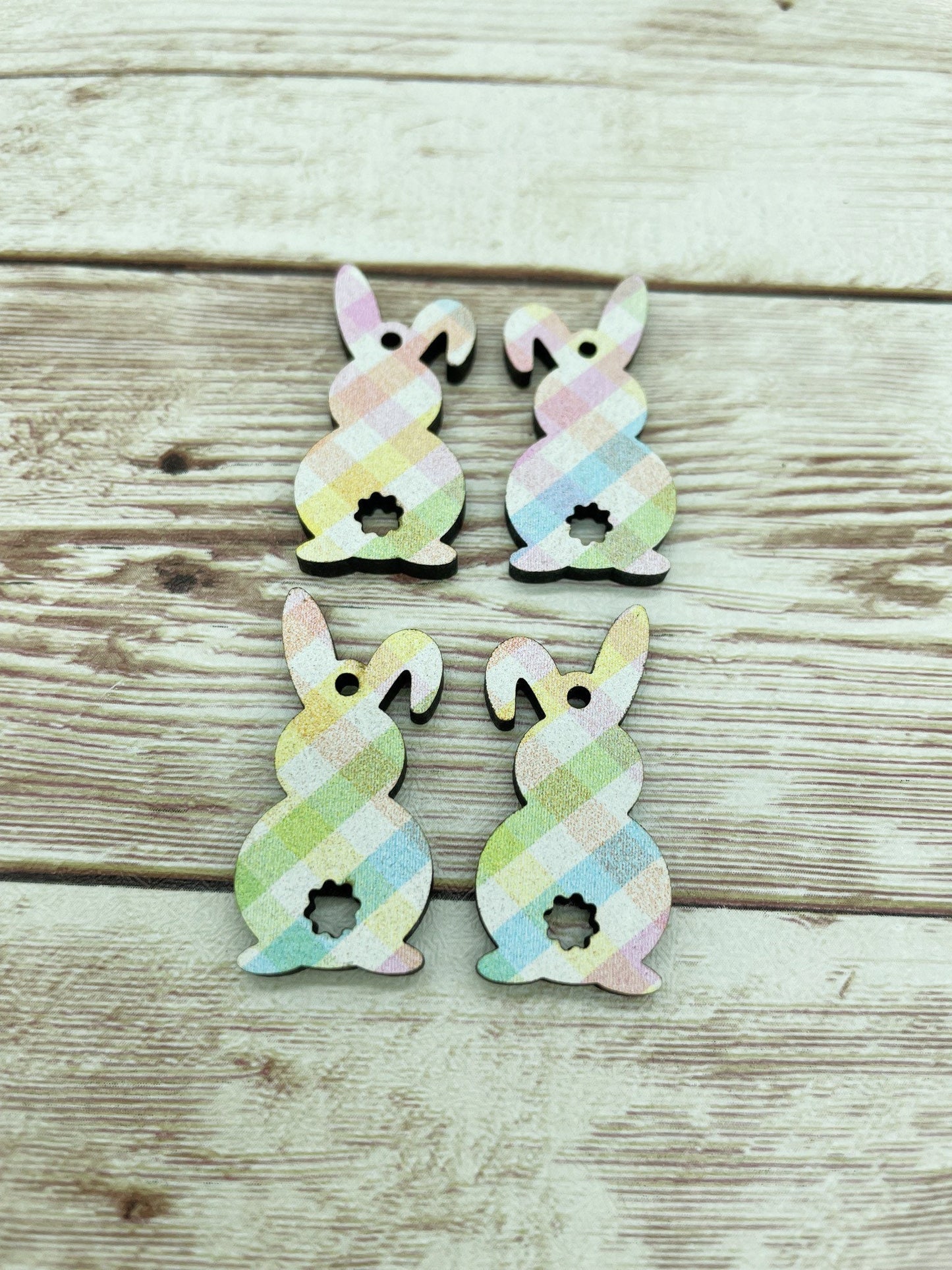 Pastel Plaid Acrylic Bunny Rabbit Easter Earring Blanks, DIY Jewelry Making
