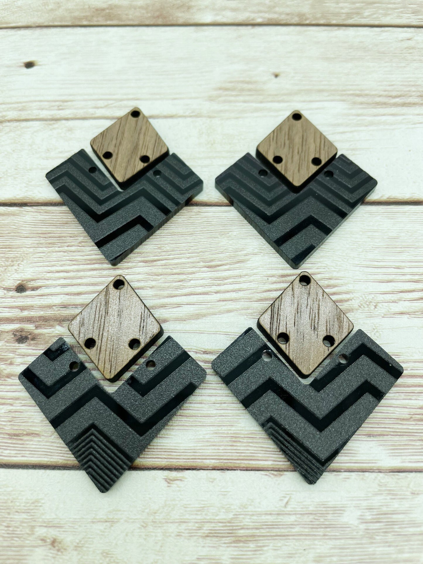 Patterned Chevron Black Acrylic and Wood Earring Blanks, DIY Jewelry Making