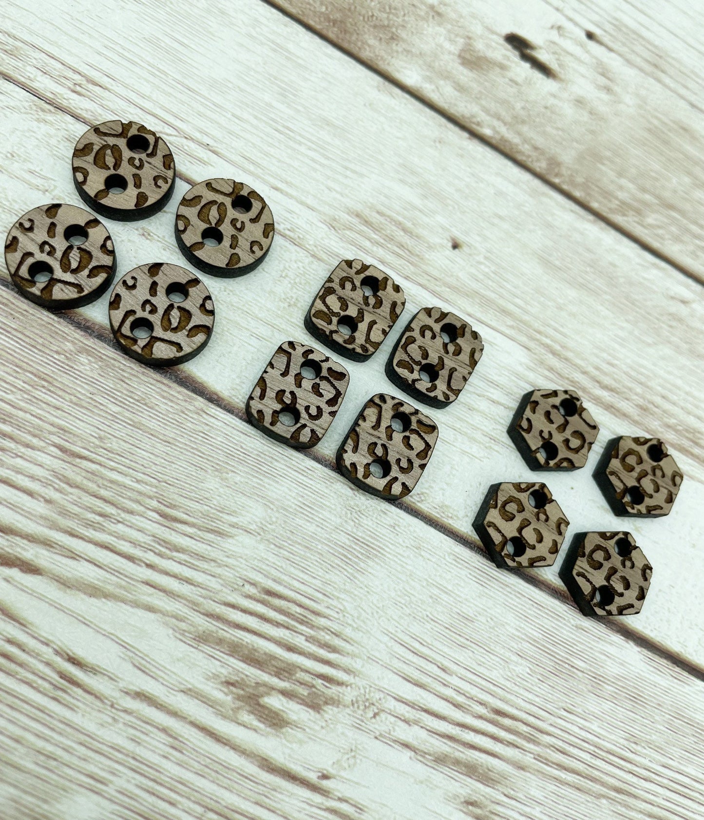 Wood Engraved Leopard Print Earring Connectors Set of 6 Pair, Finished Walnut Blank, DIY Jewelry Making