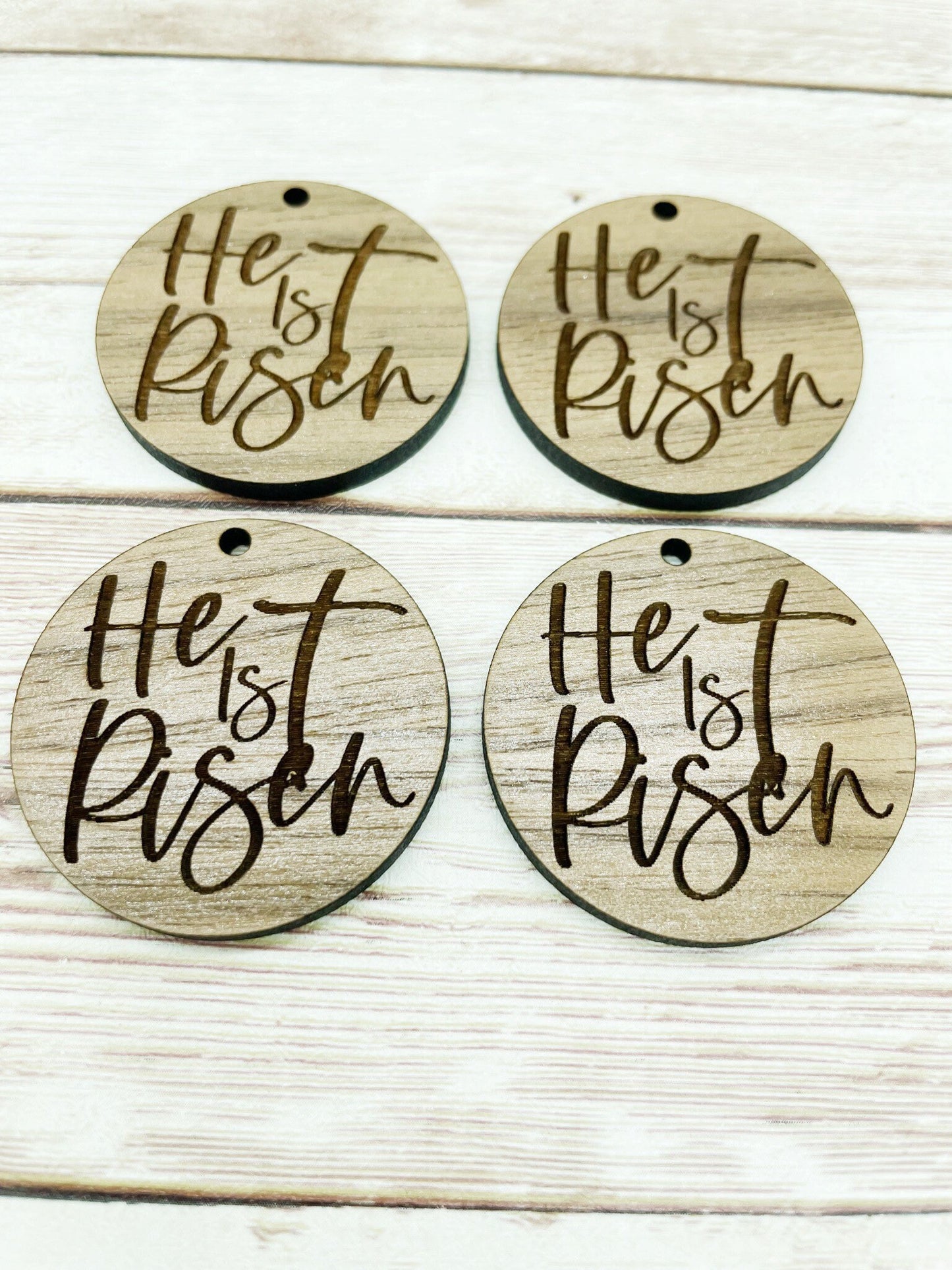 Wood Circle Engraved He is Risen Earring Blanks, Finished Walnut Blank, DIY Jewelry Making