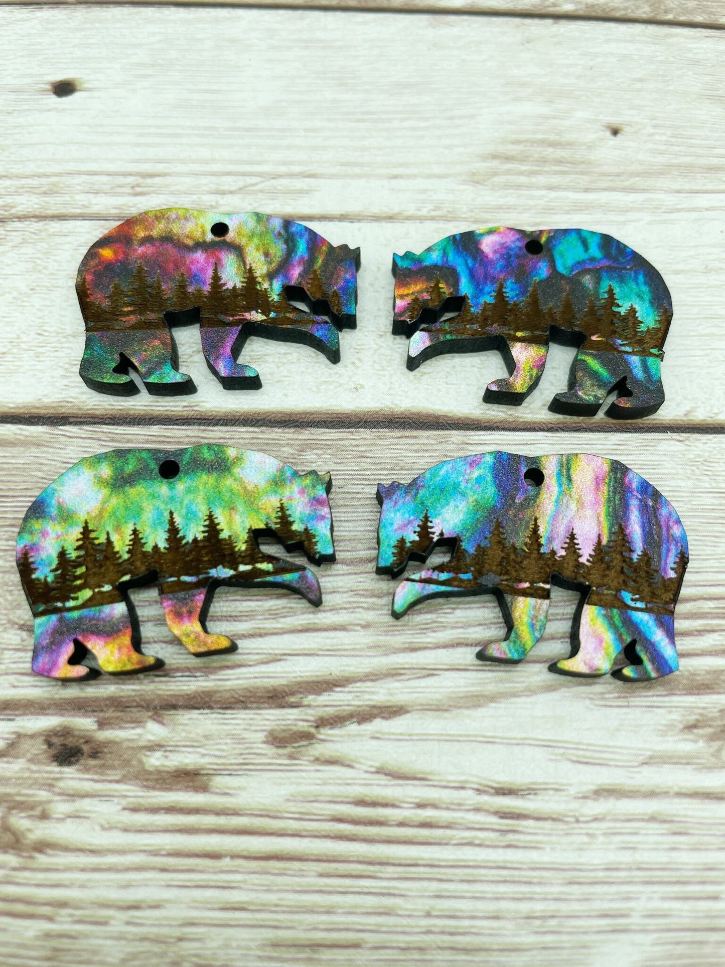 Patterned Wood Engraved Bear and Trees Earring Blanks, DIY Jewelry Making