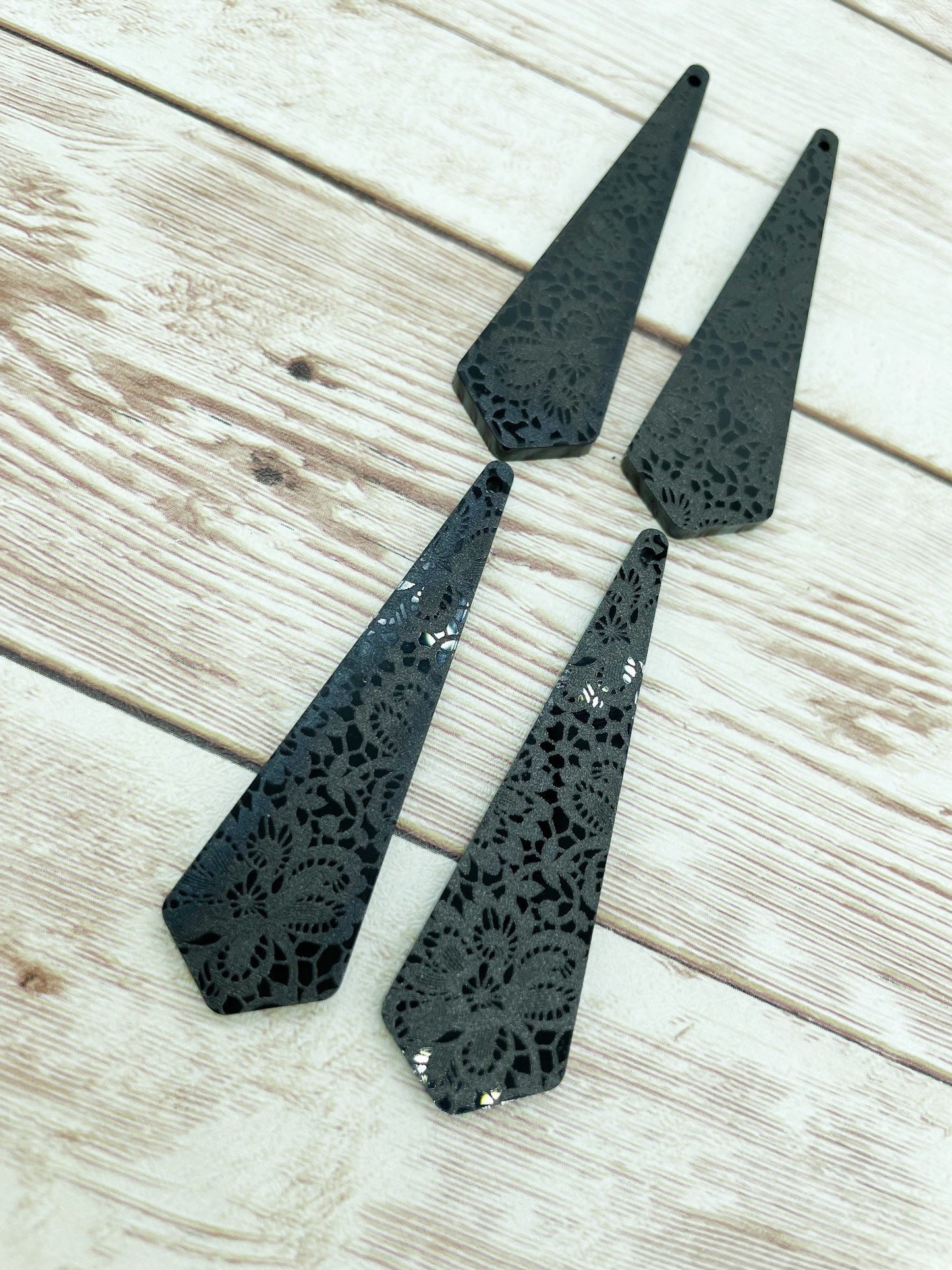 Patterned Black Lace Acrylic Skinny Dangle Earring Blanks, DIY Jewelry Making
