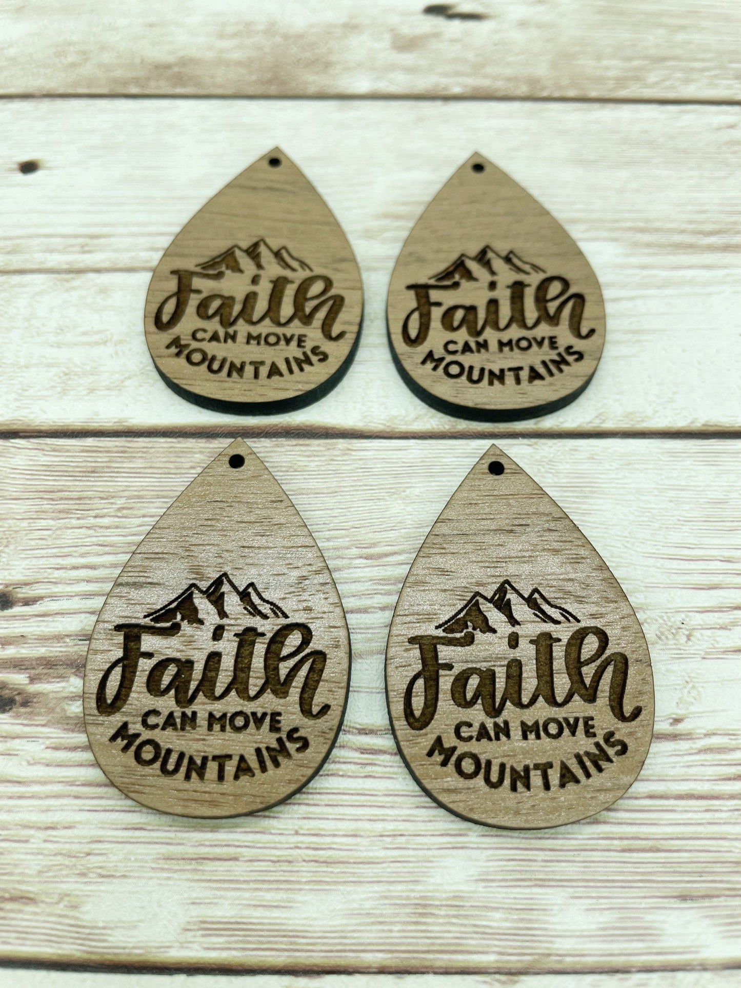 Wood Teardrop Engraved Faith Can Move Mountains Earring Blanks, Finished Walnut Blank, DIY Jewelry Making
