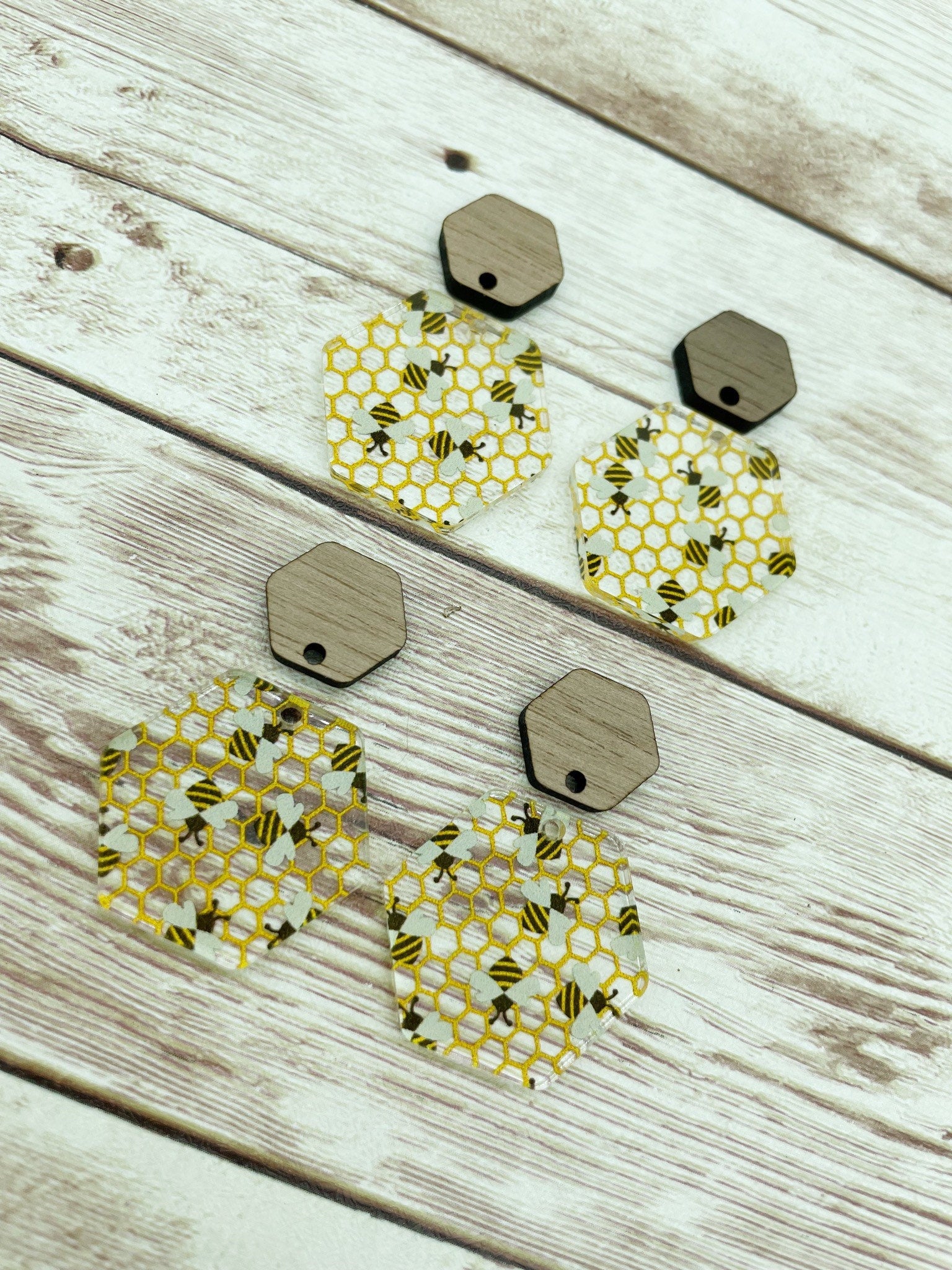 Patterned Acrylic and Wood Bee Print Earring Blanks, DIY Jewelry Makin –  RaggedyRoseVintageDesigns