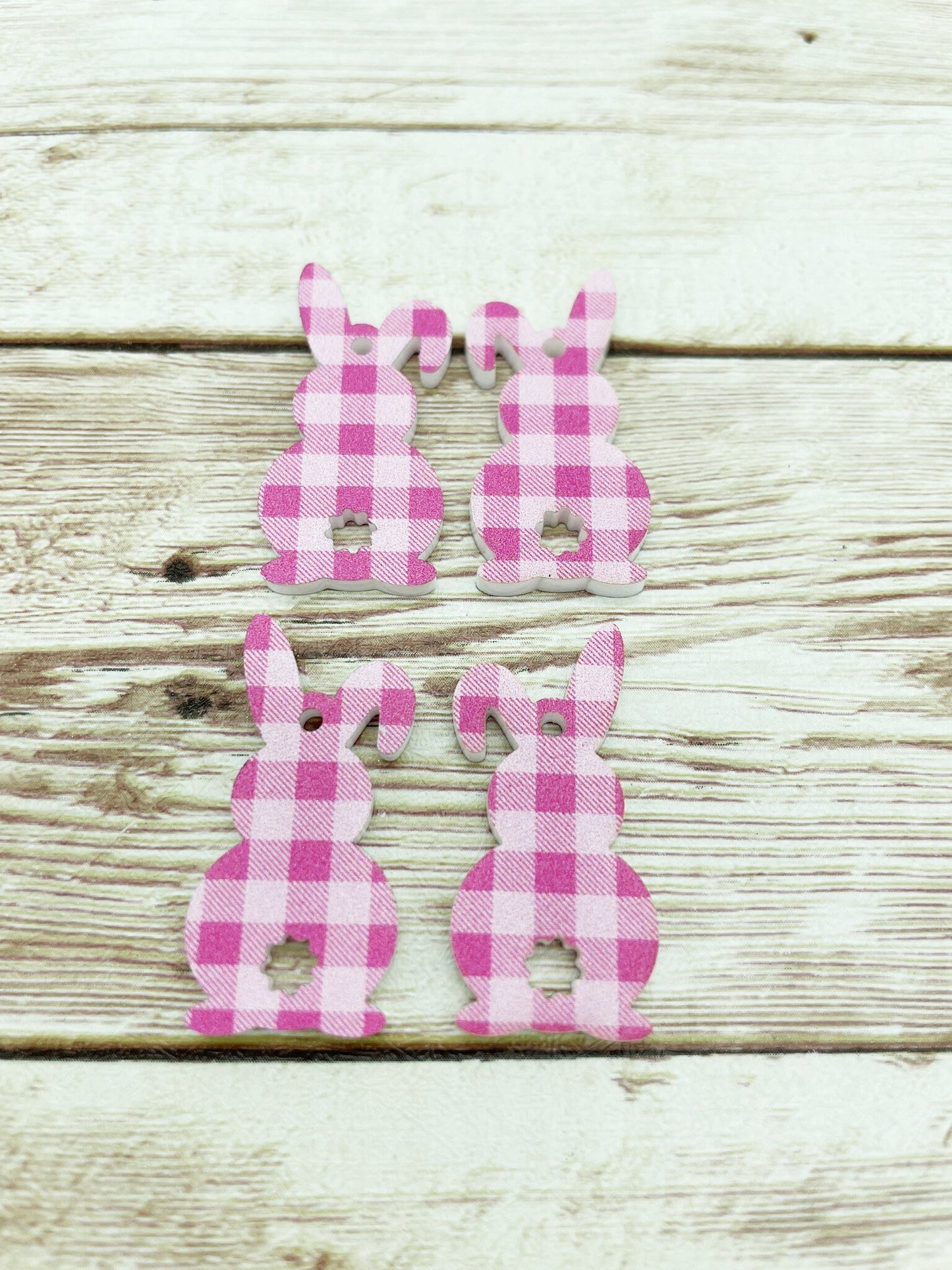 Pink and White Plaid Acrylic Bunny Rabbit Easter Earring Blanks, DIY Jewelry Making