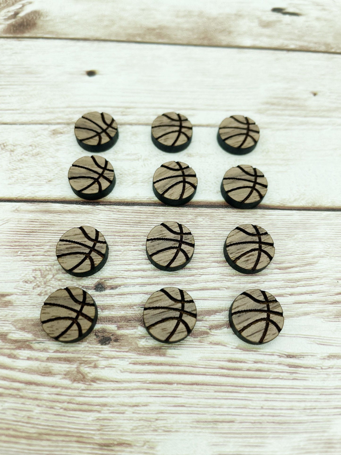 Finished Walnut Stud Basketball Earring Blanks Set of 6 Pair DIY Jewelry Making