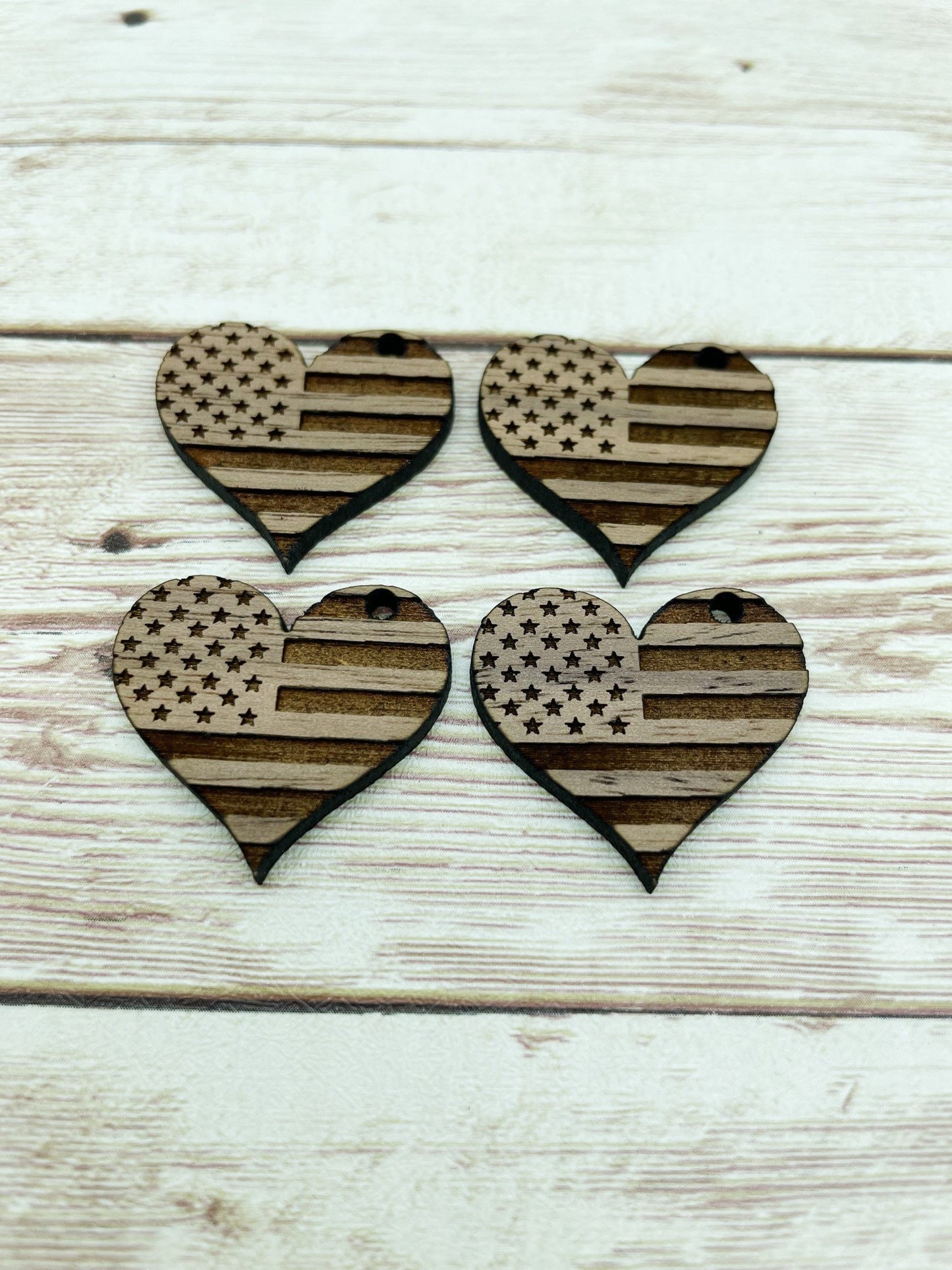 Wood Engraved Flag Heart Earring Blanks, Finished Walnut Blank, DIY Jewelry Making