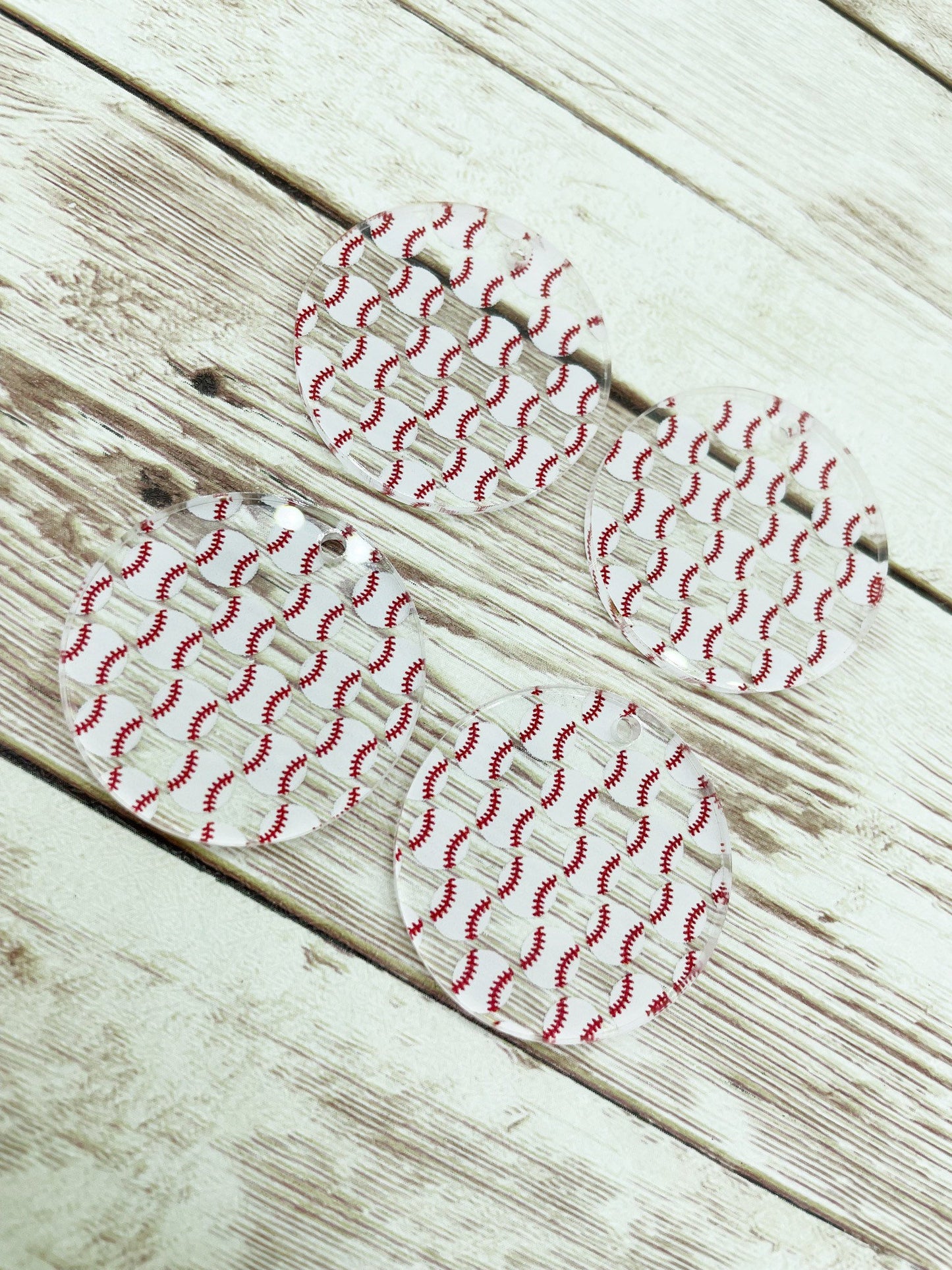 Patterned Baseball Acrylic Round Earring Blanks, DIY Jewelry Making