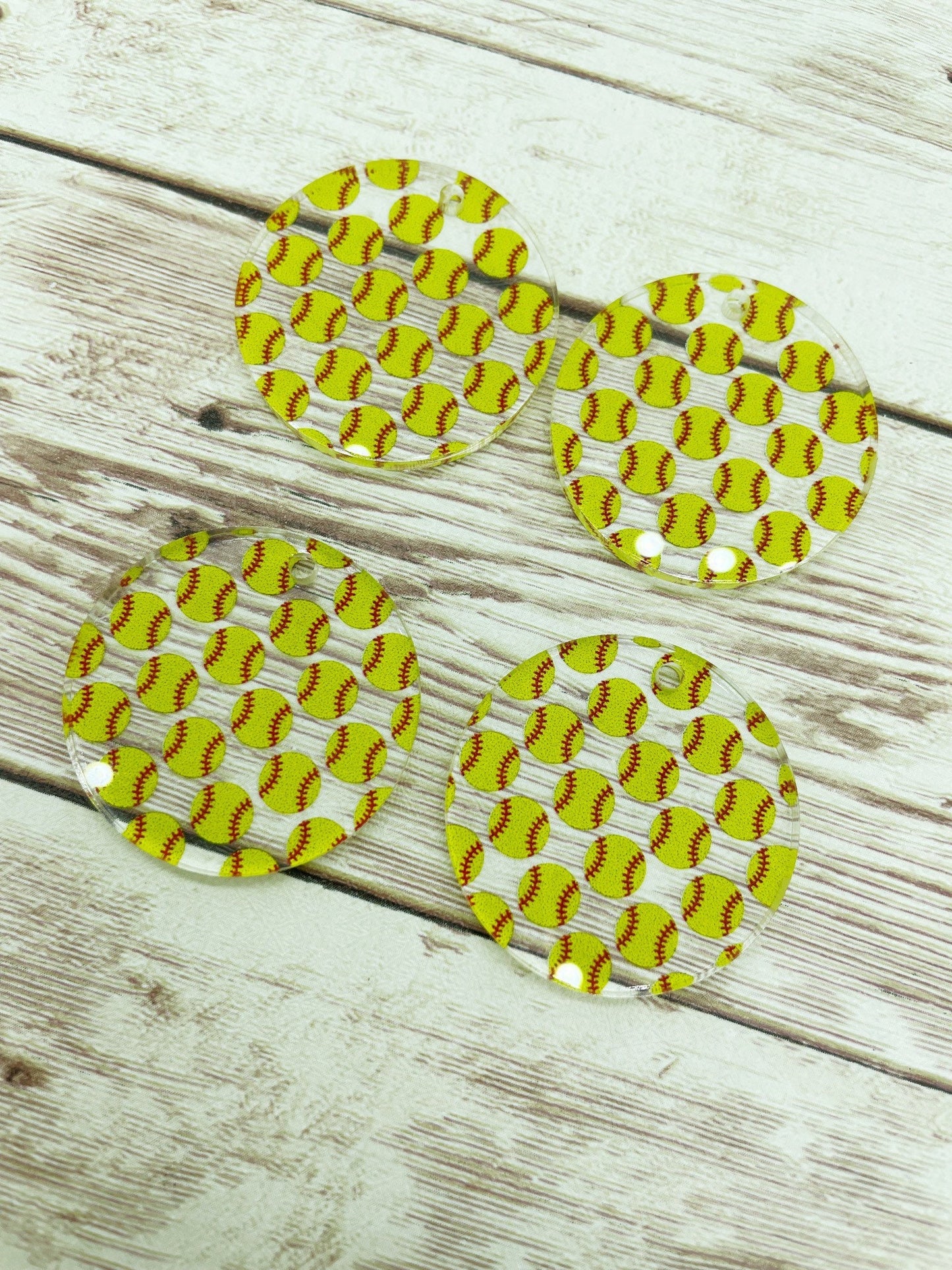Patterned Softball Acrylic Round Earring Blanks, DIY Jewelry Making