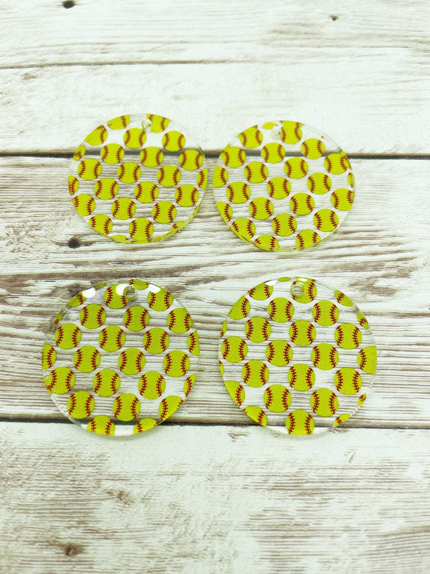 Patterned Softball Acrylic Round Earring Blanks, DIY Jewelry Making