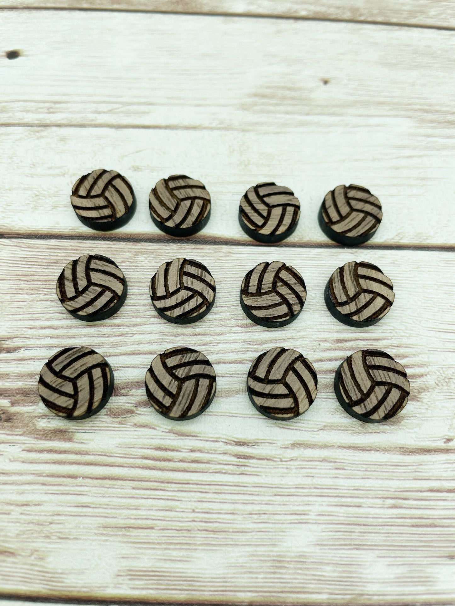 Finished Walnut Stud Volleyball Earring Blanks Set of 6 Pair DIY Jewelry Making