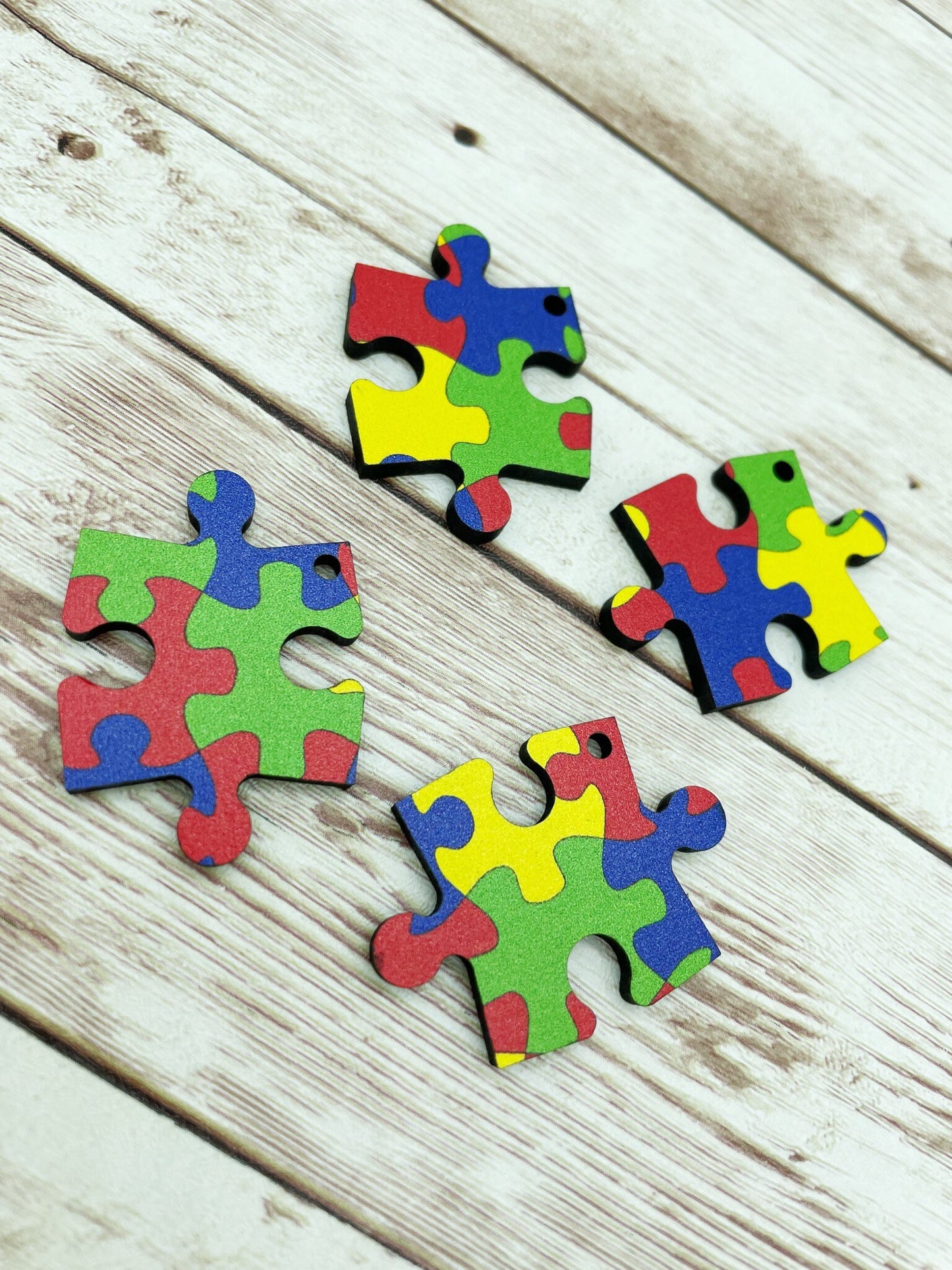 Patterned Wood Autism Puzzle Piece Earring Blanks, DIY Jewelry Making