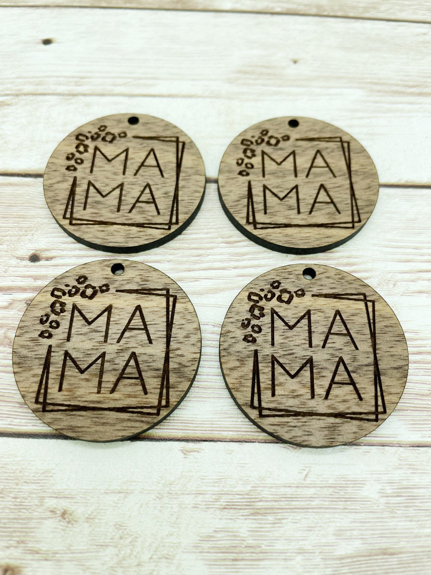 Wood Circle Engraved Leopard Mama Earring Blanks, Finished Walnut Blank, DIY Jewelry Making