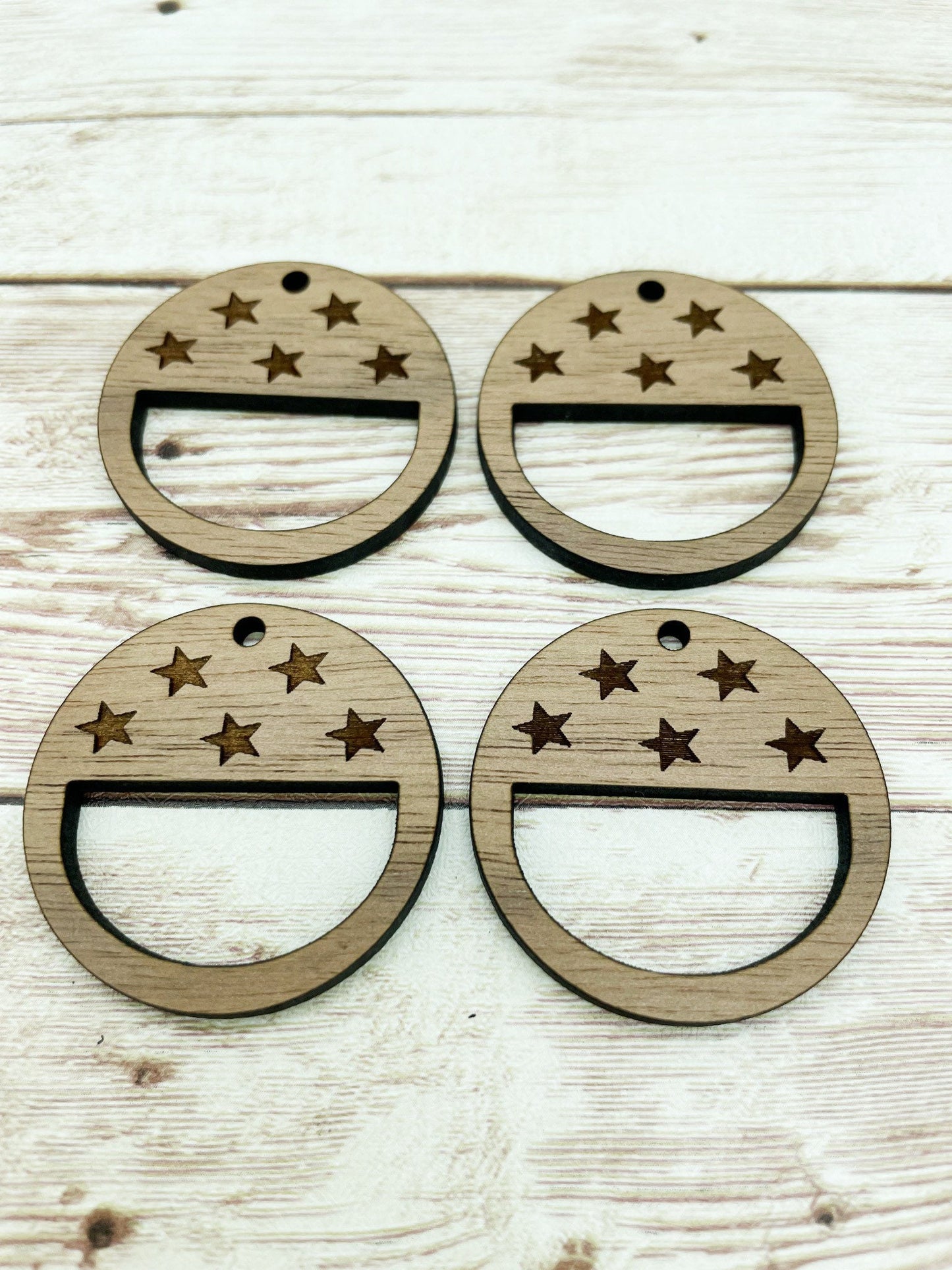 Wood Circle Engraved Stars Macrame Earring Blanks, Finished Walnut Blank, DIY Jewelry Making