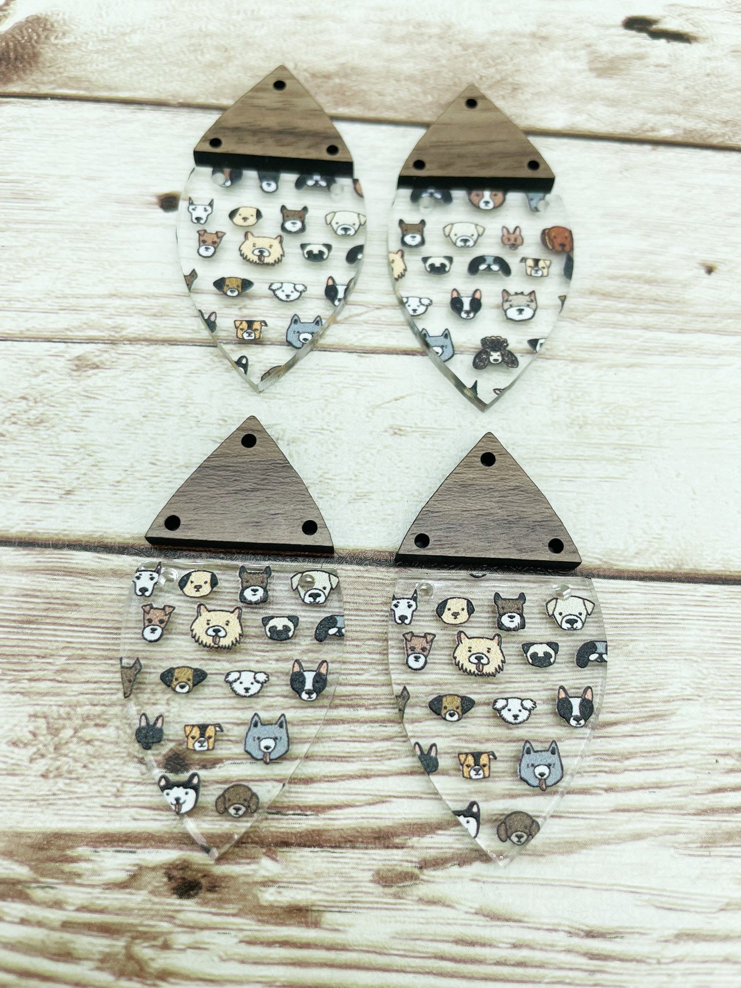 Patterned Acrylic and Wood Dog Print Earring Blanks, DIY Jewelry Making