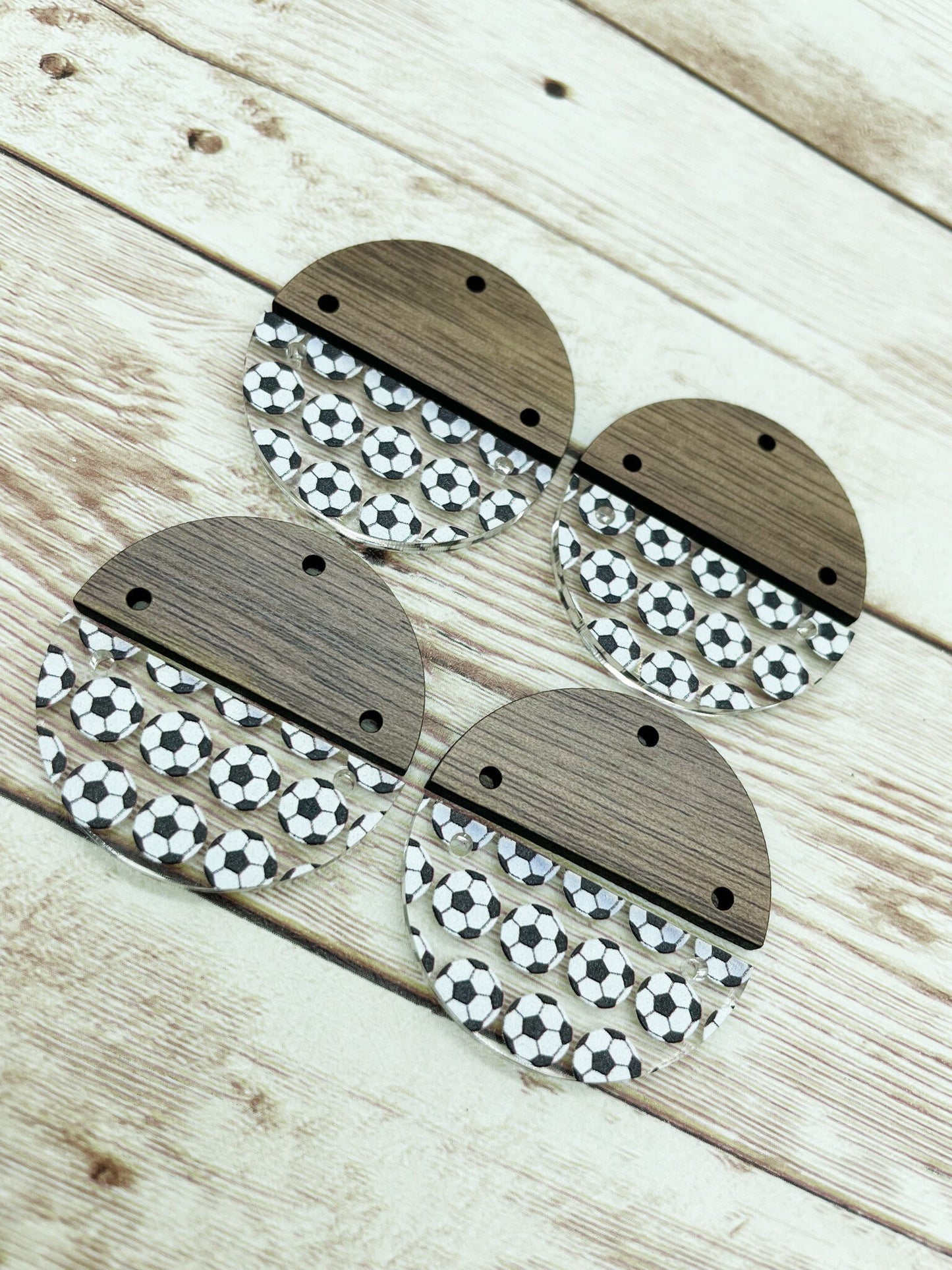 Patterned Soccer Acrylic and Wood Round Earring Blanks, DIY Jewelry Making