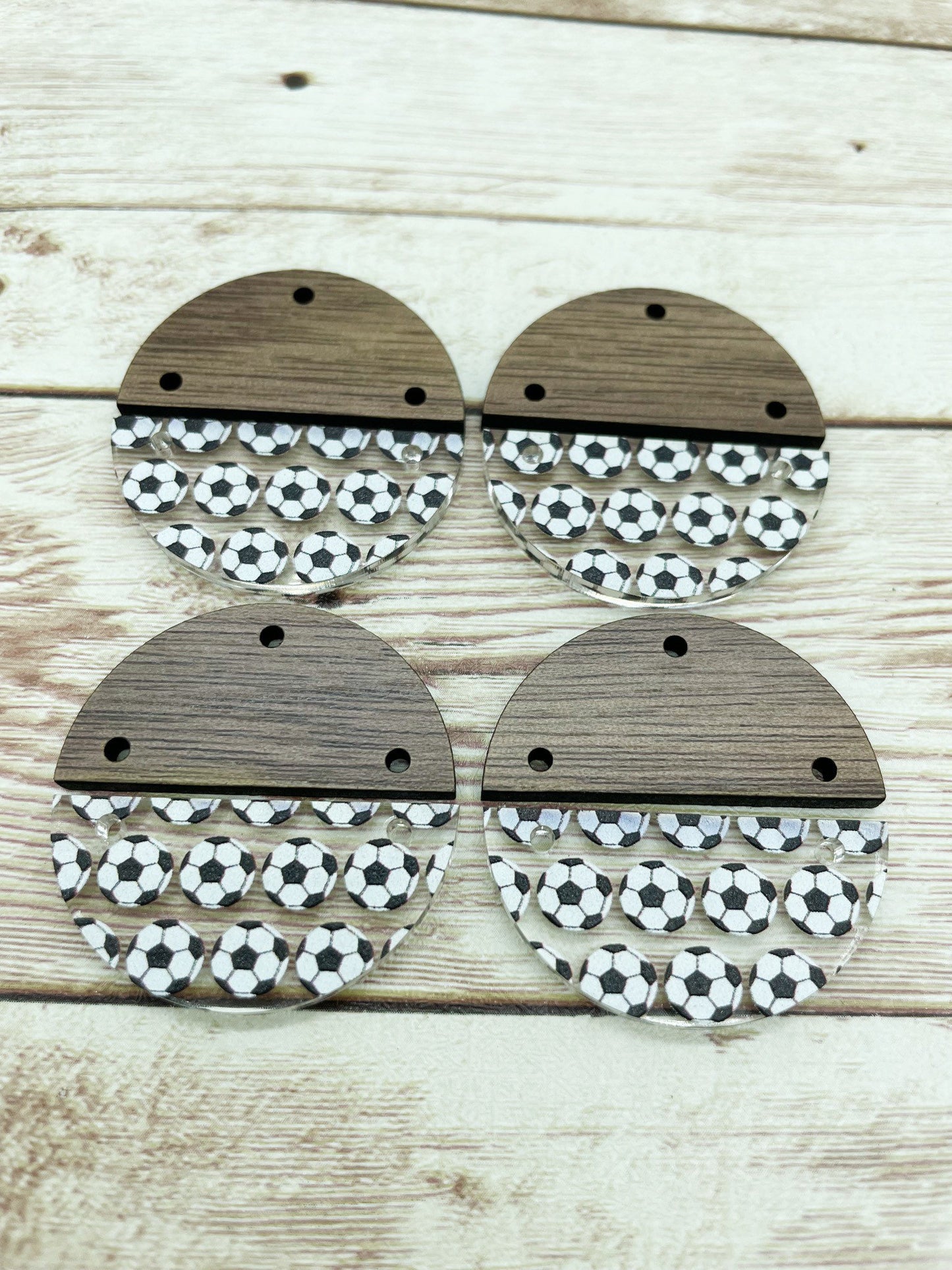 Patterned Soccer Acrylic and Wood Round Earring Blanks, DIY Jewelry Making