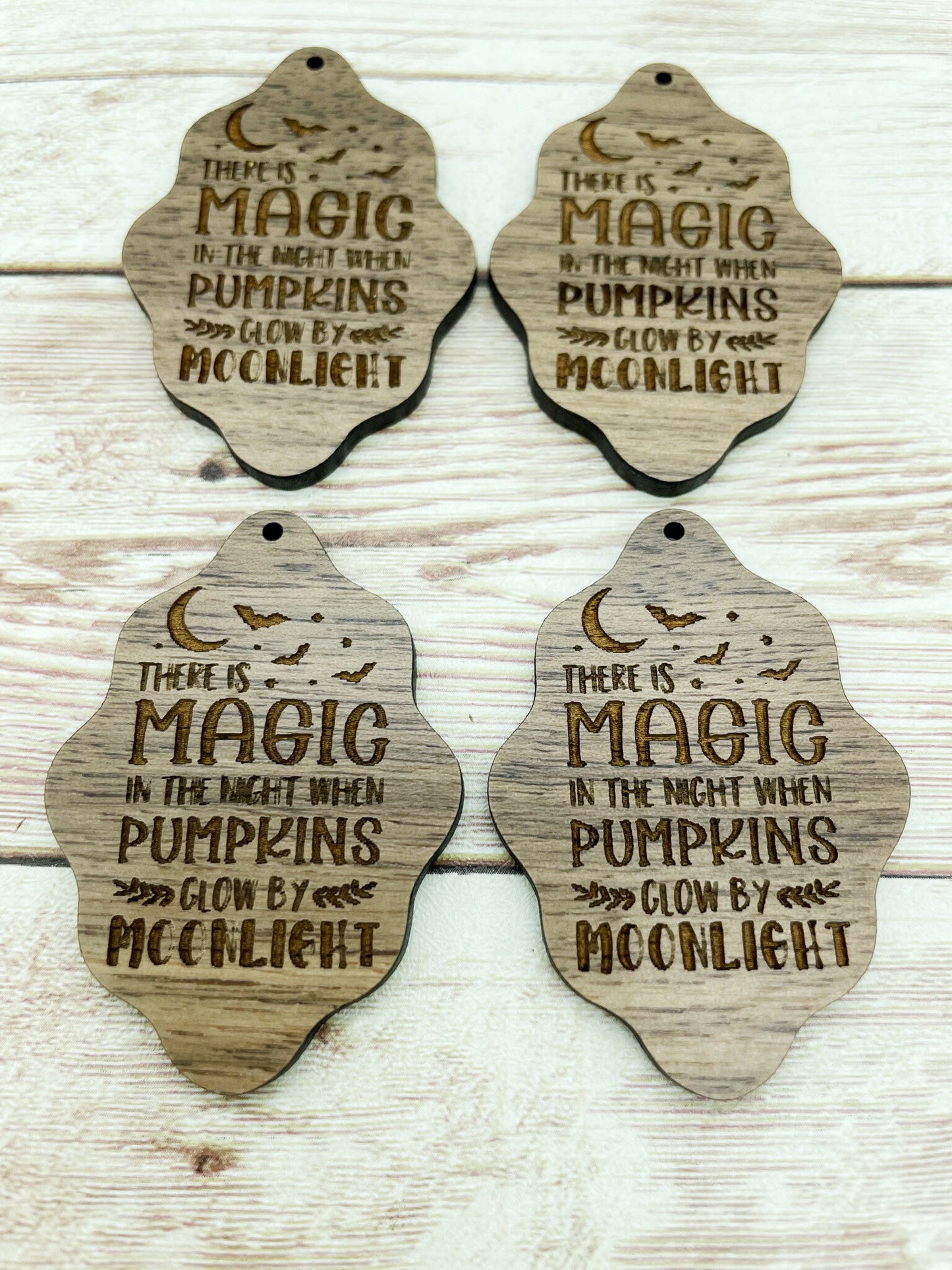 Wood Wavy Engraved Halloween Magic Earring Blanks, Finished Walnut Blank, DIY Jewelry Making