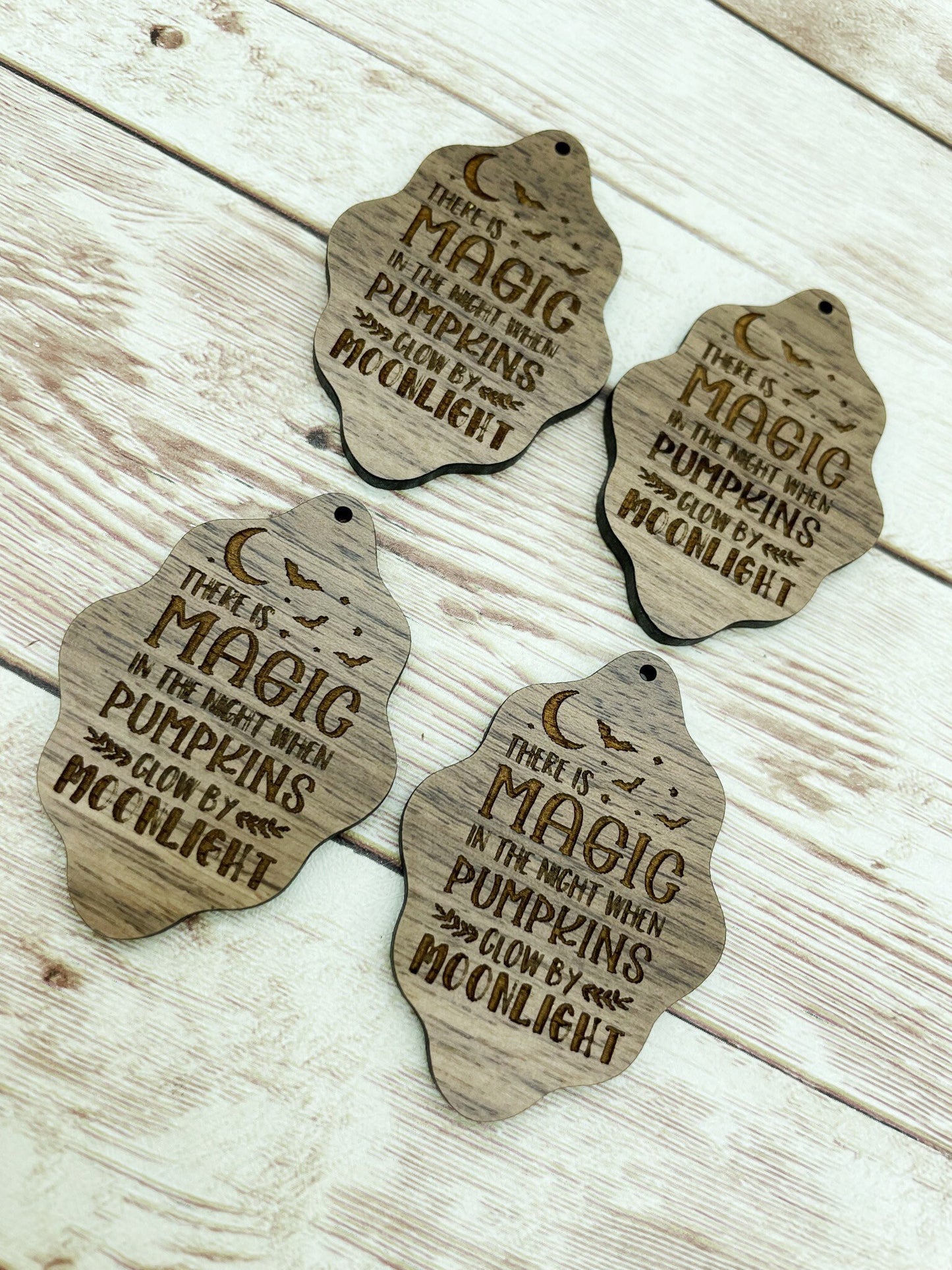 Wood Wavy Engraved Halloween Magic Earring Blanks, Finished Walnut Blank, DIY Jewelry Making