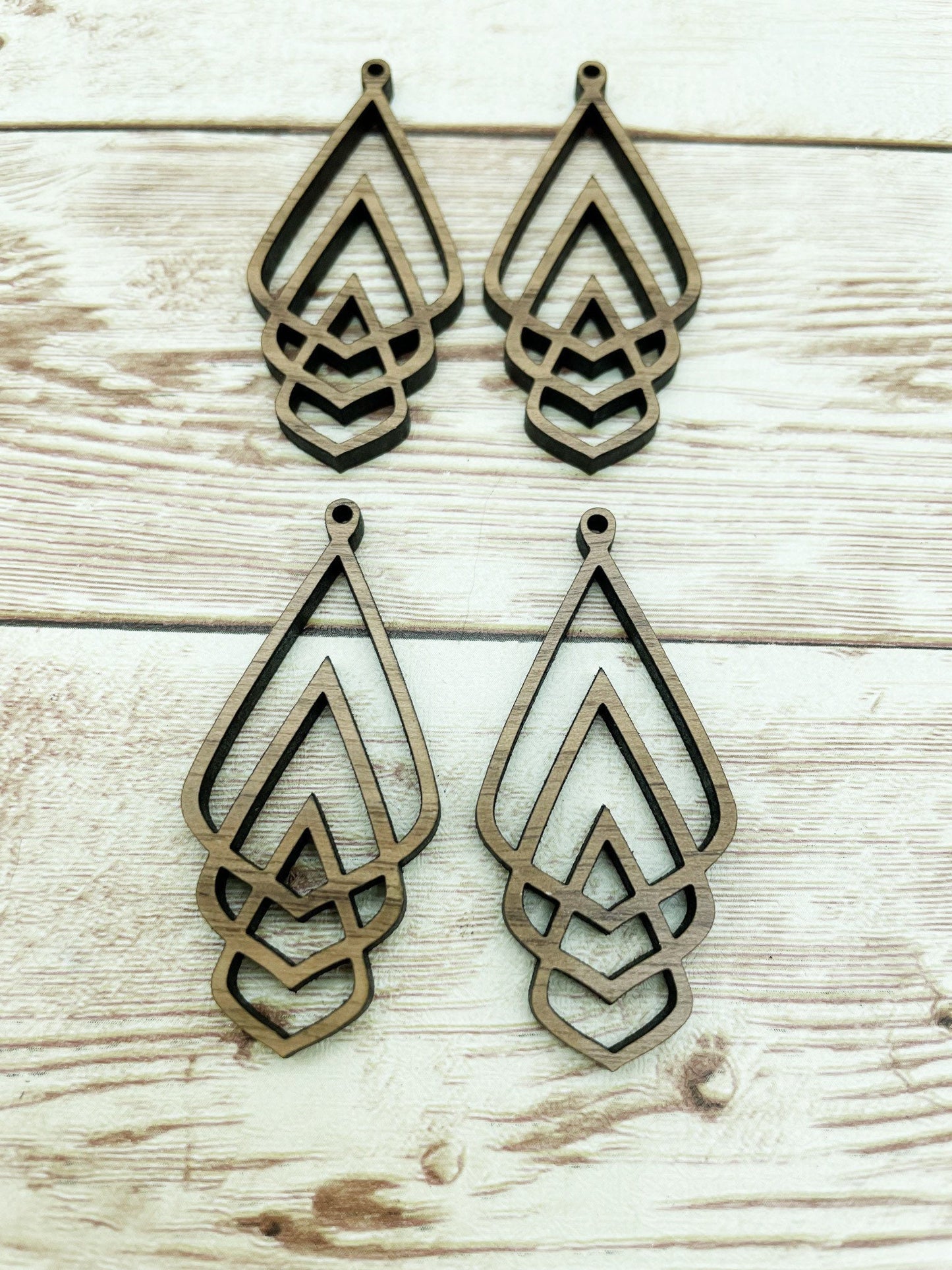 Wood Triple Teardrop Earring Blanks, Finished Walnut Blank, DIY Jewelry Making