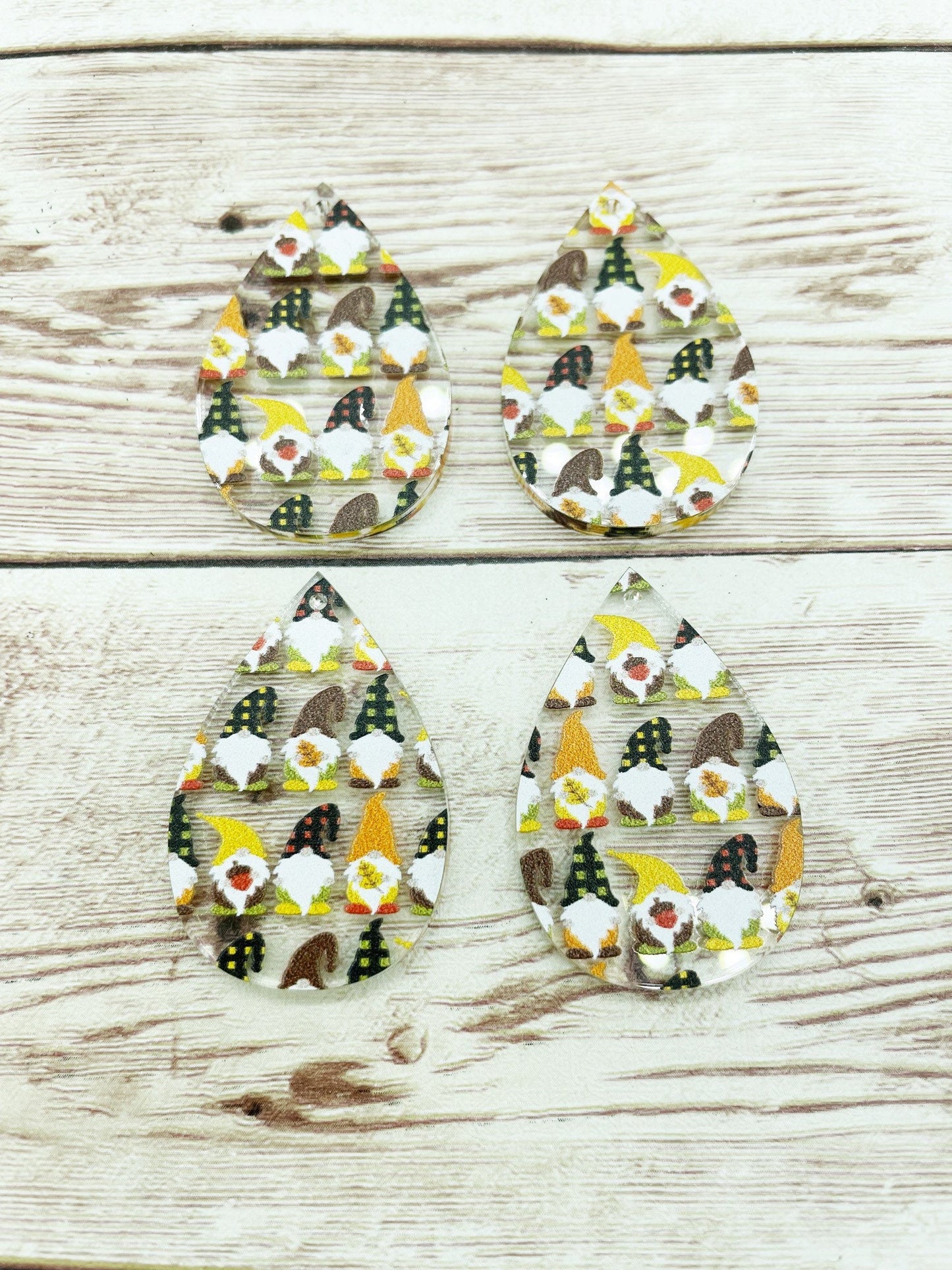Patterned Fall Gnome Print Acrylic Teardrop Earring Blanks, DIY Jewelry Making