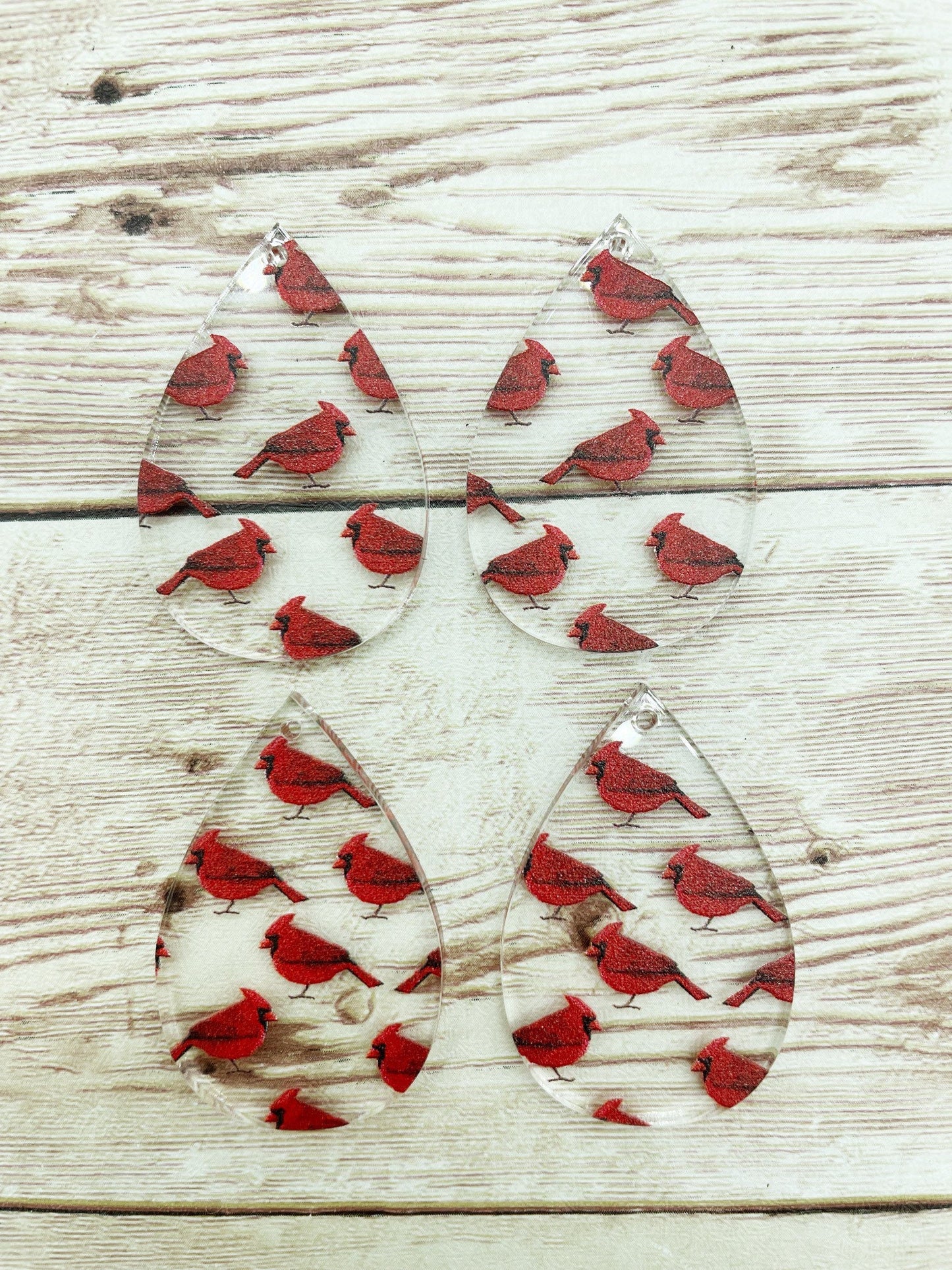 Patterned Cardinal Print Acrylic Teardrop Earring Blanks, DIY Jewelry Making