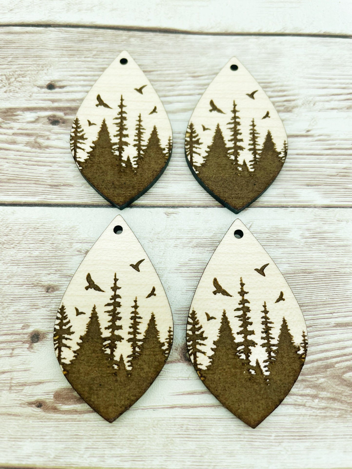 Wood Teardrop Engraved Outdoor Trees Earring Blanks, Finished Maple Blank, DIY Jewelry Making