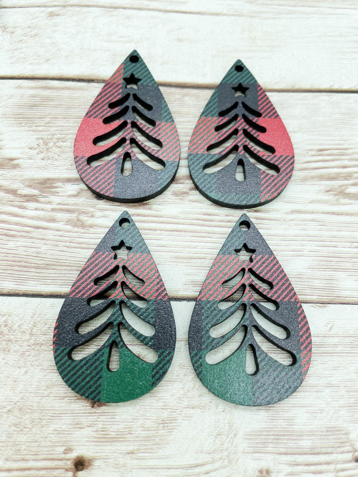 Patterned Plaid Christmas Tree Teardrop Earring Blanks, DIY Jewelry Making