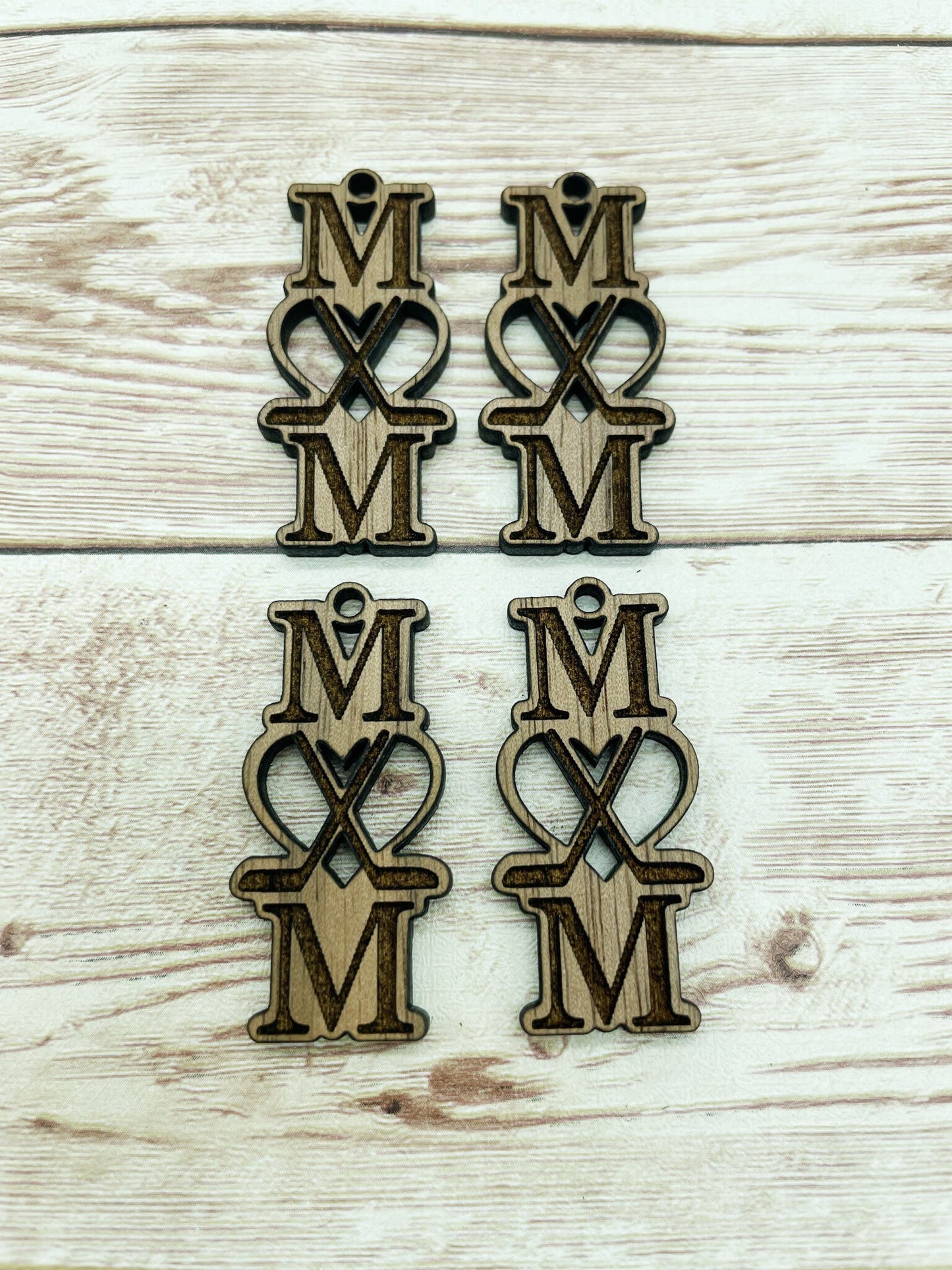 Wood Engraved Hockey Mom Sports Earring Blanks, Finished Walnut Blank, DIY Jewelry Making
