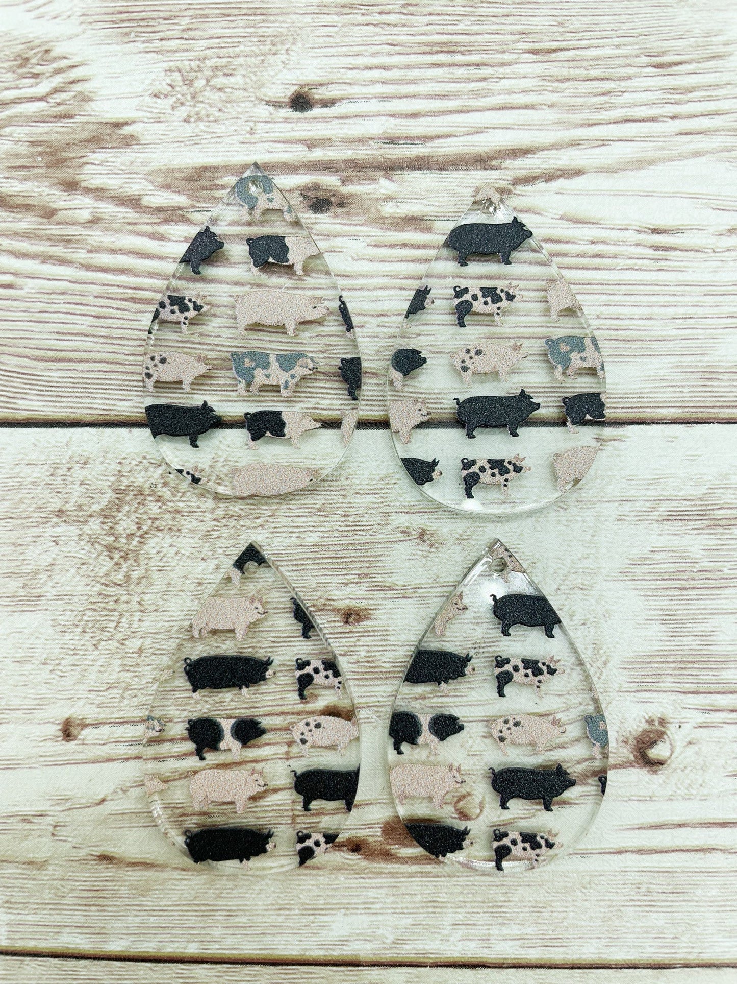 Patterned Pig Print Acrylic Teardrop Earring Blanks, DIY Jewelry Making